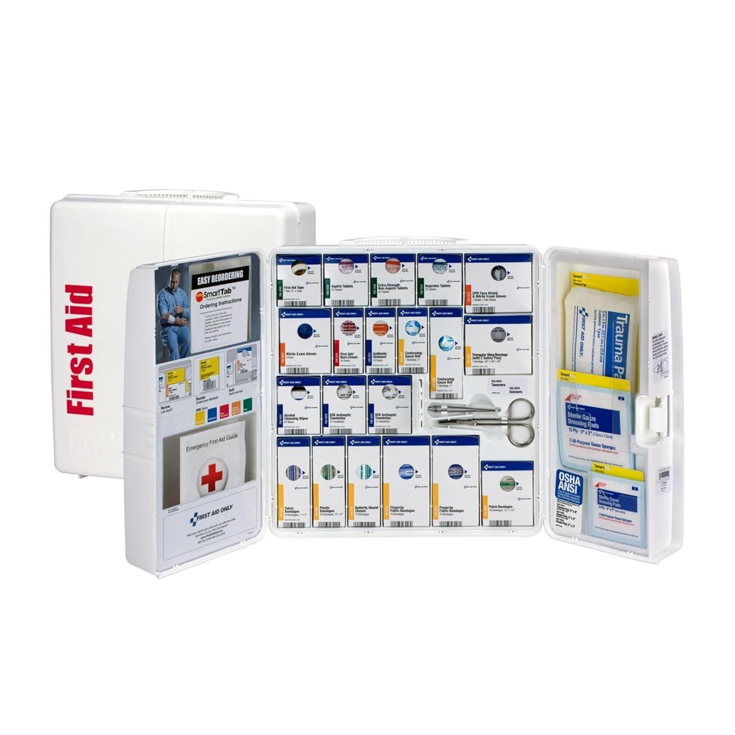 First Aid Only 1000-FAE-0103 SmartCompliance 50-Person OSHA Compliant First Aid Kit for Business. Large Plastic First Aid Cabinet with Medications. 245 Pieces