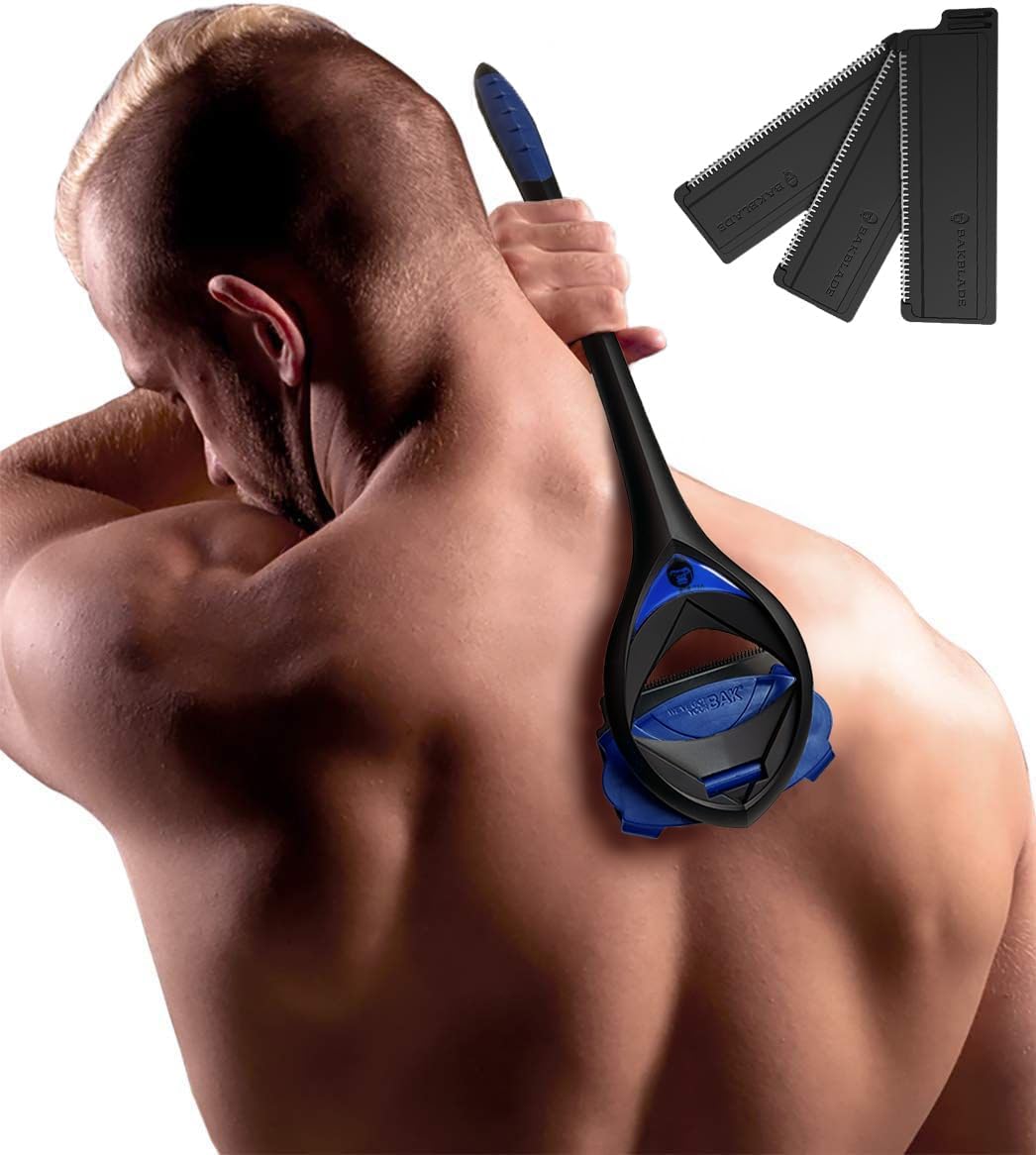 BakBlade 3.0 Stealth - Back Shaver for Men. Extra Long 23" Ergonomic Handle for a Close. Pain-Free Shave. The Ultimate Back Hair Trimmer for Men. +3 Extra Back Blade Refills