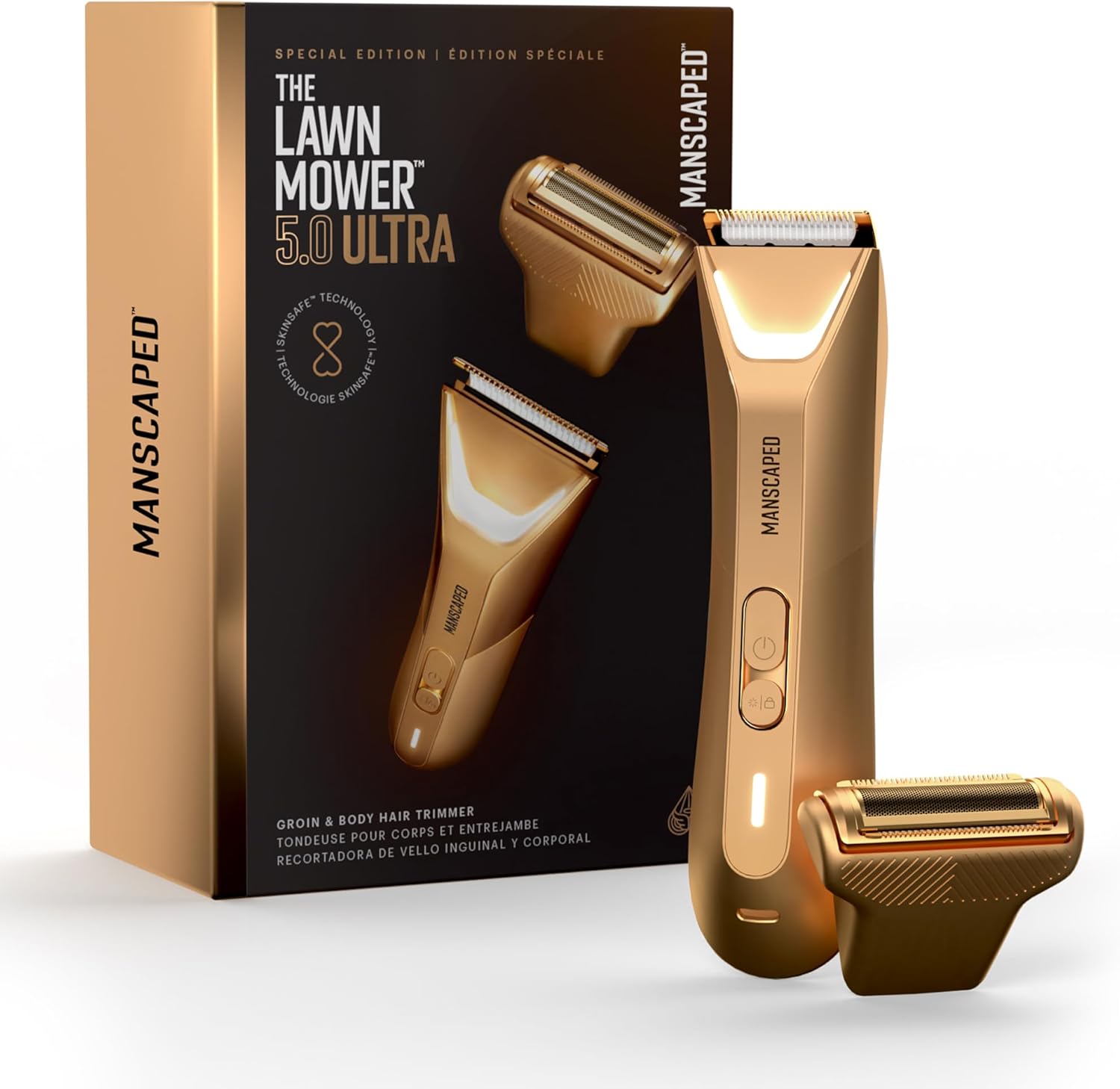 MANSCAPED® The Lawn Mower® 5.0 Ultra Groin & Body Hair Trimmer – Dual-Head SkinSafe® Trimmer & Foil Blades. Waterproof Wet/Dry Groomer. USB-C Rechargeable with Travel Case. Men's Ball Shaver. Black