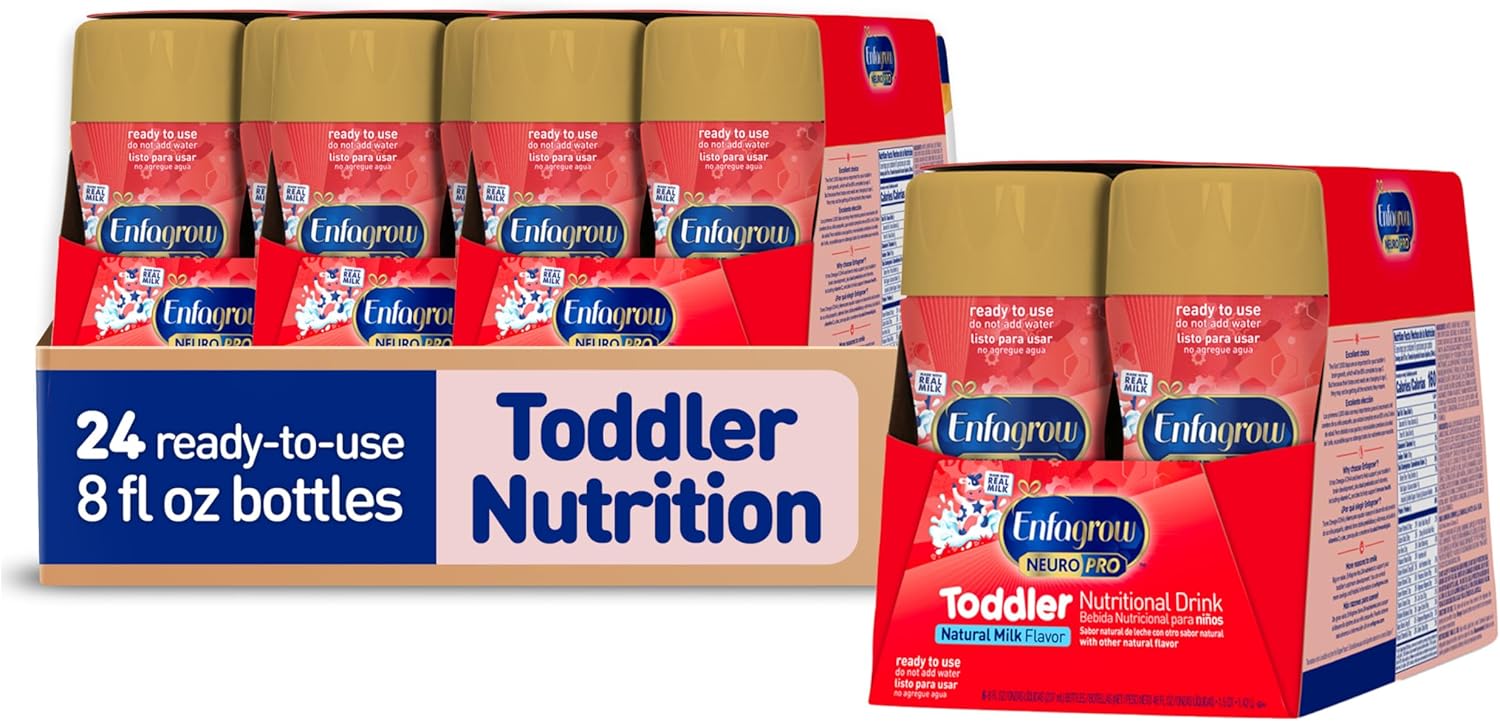 Enfagrow NeuroPro Toddler Nutritional Drink. Made with Real Milk. Brain-Building Omega-3 DHA. Nutrients for Growth & Immune Support. Non-GMO. Ready to Use. 8 fl Oz (24 Bottles)