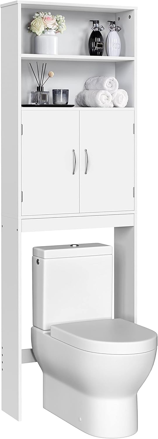 Yaheetech Over The Toilet Storage. Taller Bathroom Organizer Space-Saving Storage Cabinet with Adjustable Shelves and Double Doors. 77 in H. White
