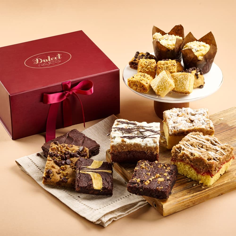 Dulcet Gift Baskets Baked Goods Gift Basket for Graduation Gifts. Birthdays. and All Other Occassions - Fresh Gourmet Assorted Brownies. Crumb Cakes Rugelah. and Muffins - Gourmet Baked Food Snacks