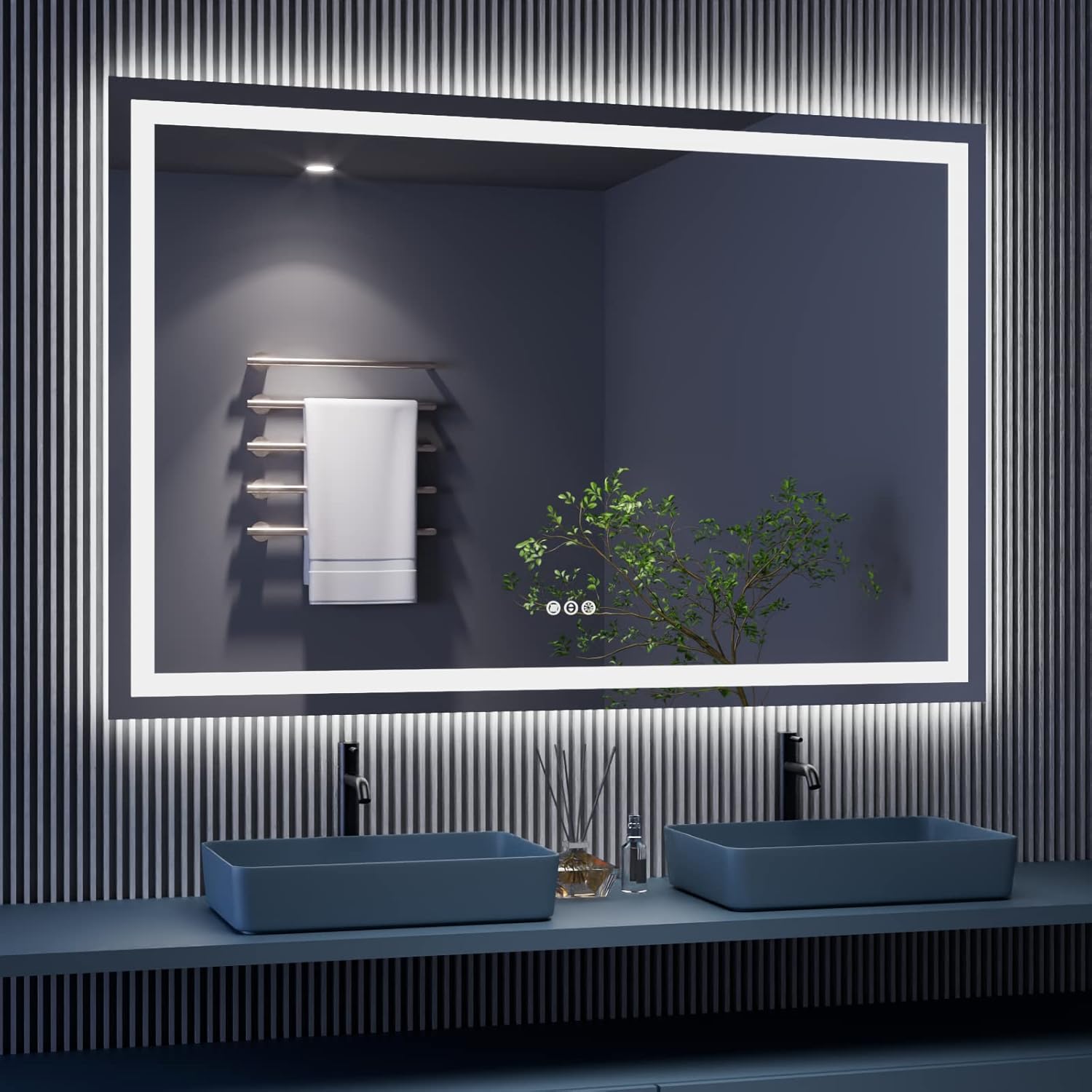 Amorho LED Mirror for Bathroom. 24"X32" with Front and Backlight. Stepless Dimmable Wall Mirrors with Anti-Fog. Shatter-Proof. Memory. 3 Colors. Double LED Vanity Mirror(Horizontal/Vertical)