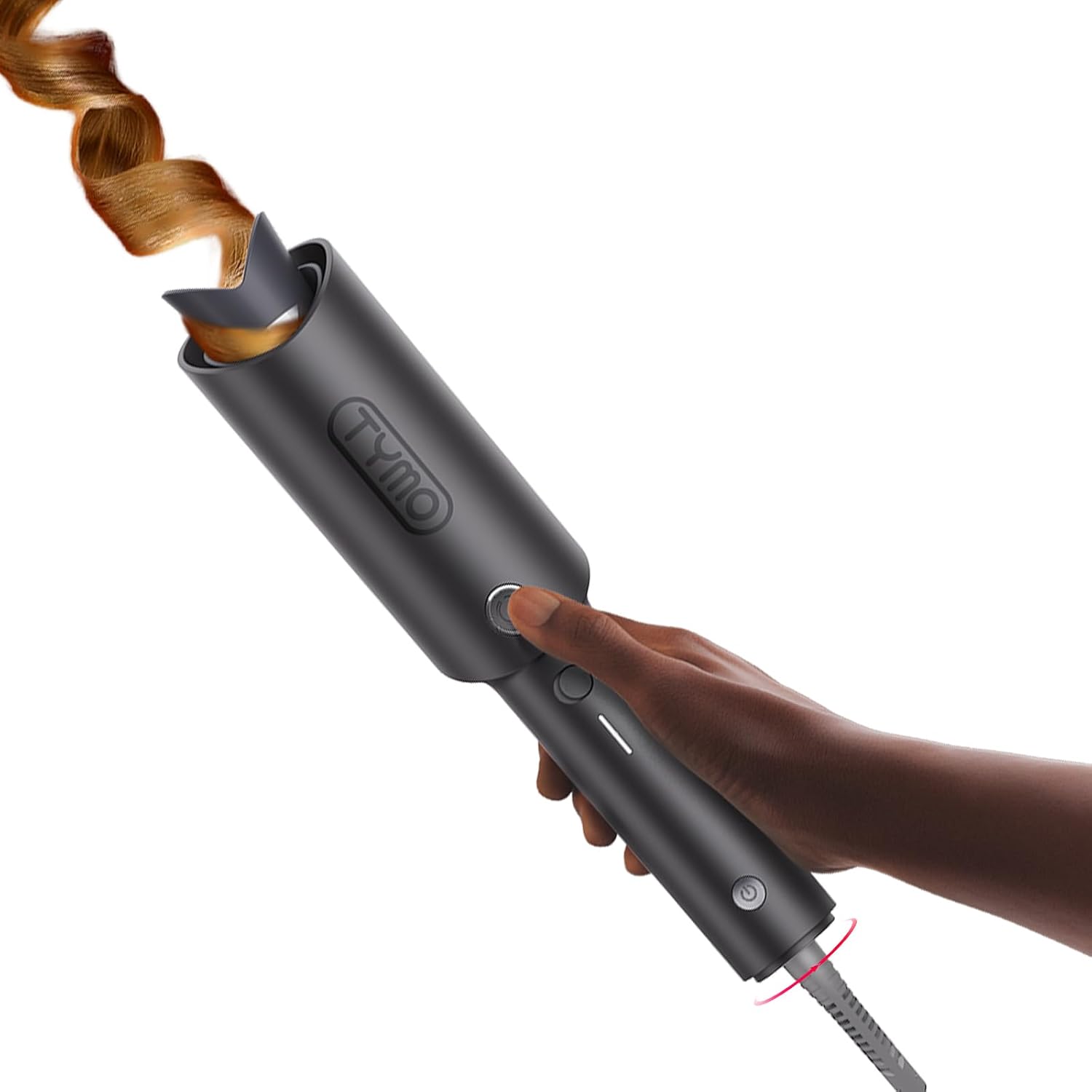 TYMO Automatic Rotating Curling Iron - TYMO CURLPRO Beach Waves Curling Wand. Portable Hair Curler. 500 Million Ionic. Dual Voltage & Lightweight for Travel. Ceramic Coating. 1 Inch. Metallic Gray