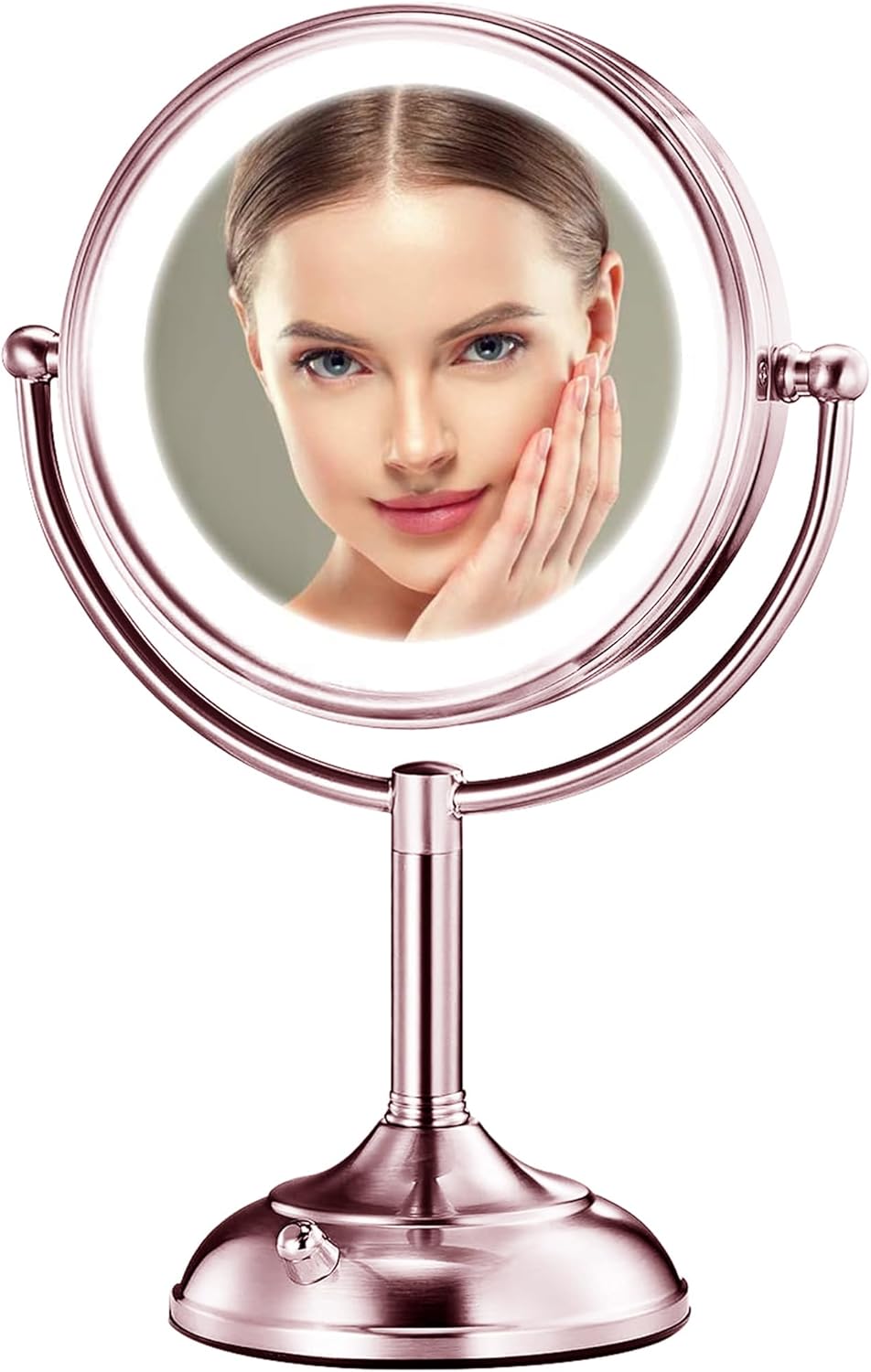 Professional 8.5" Large Lighted Makeup Mirror with Brighter Lights. 1X/10X True HD Magnifying Mirror with 3 Color Dimmable Lights. 90 Shadowless LEDs. 360°Swivel Seamless Vanity Mirror. Pearl Nickel