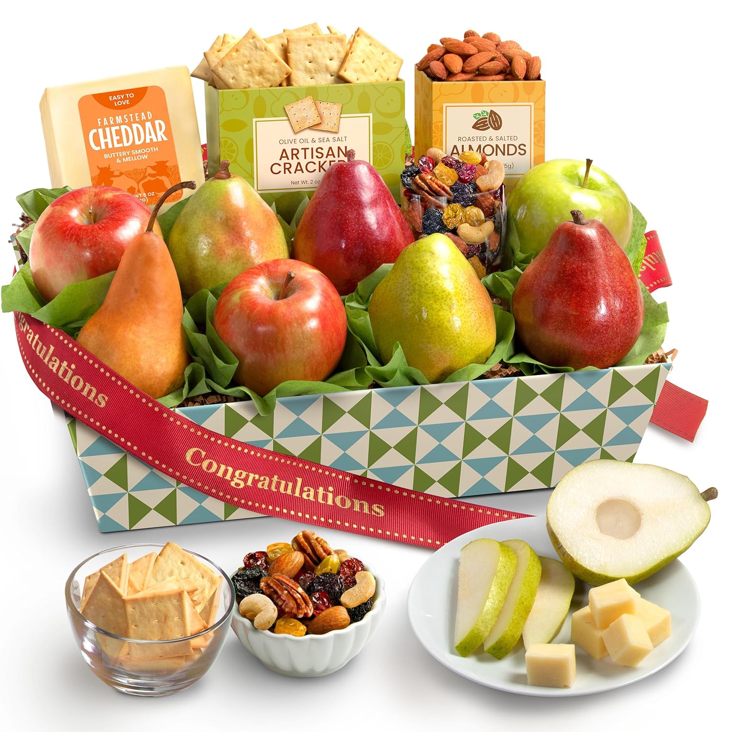 A Gift Inside Classic Fresh Fruit Basket Gift with Crackers. Cheese and Nuts for Holiday. Thank You. Birthday. Get Well. Anniversary. Corporate