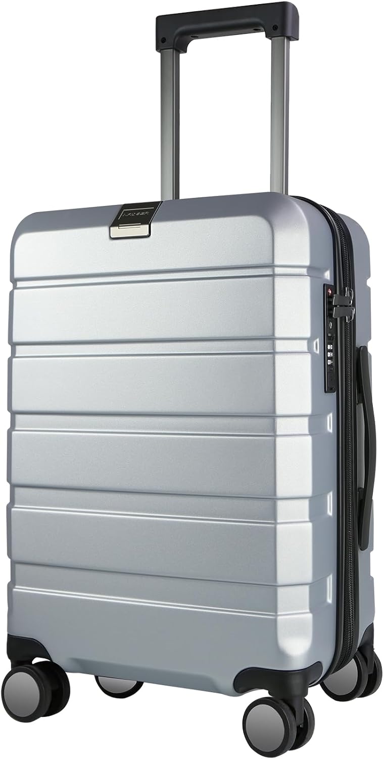 KROSER Hardside Expandable Carry On Luggage with Spinner Wheels & Built-in TSA Lock. Durable Suitcase Rolling Luggage with USB Port. Carry-On 20-Inch. Black