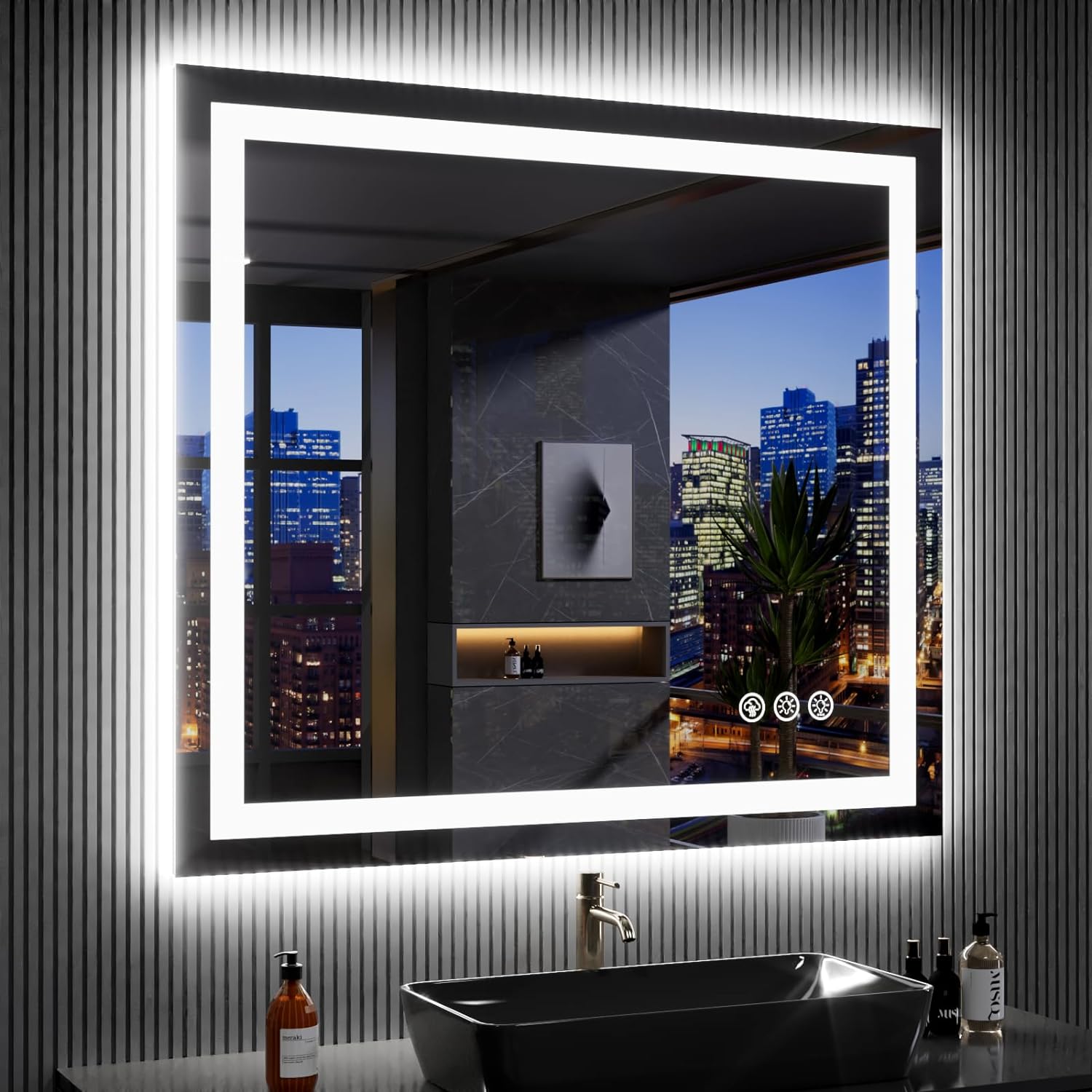 LOAAO 24X32 LED Bathroom Mirror with Lights. Anti-Fog. Dimmable. Backlit + Front Lit. Lighted Bathroom Vanity Mirror for Wall. Memory Function. Tempered Glass. Shatter-Proof. ETL Listed