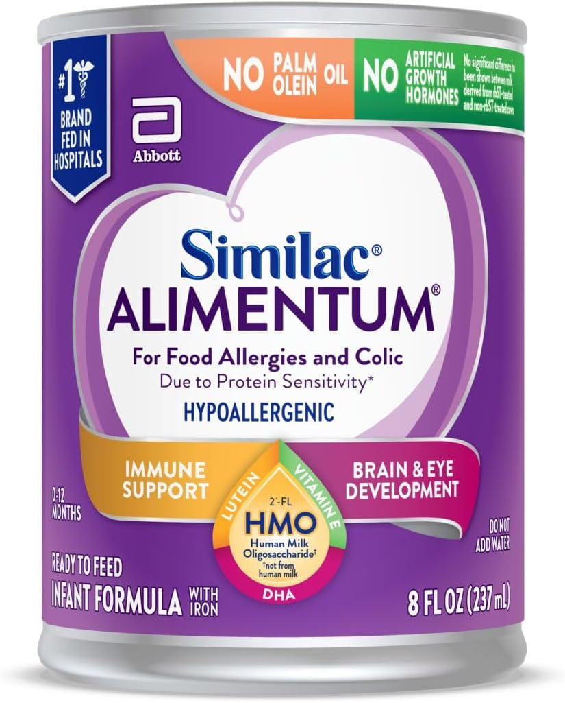 Similac Alimentum with 2'-FL HMO Hypoallergenic Infant Formula. for Food Allergies and Colic Due to Protein Sensitivity. Ready-to-Feed Baby Formula. 8-fl-oz Bottle. Pack of 24