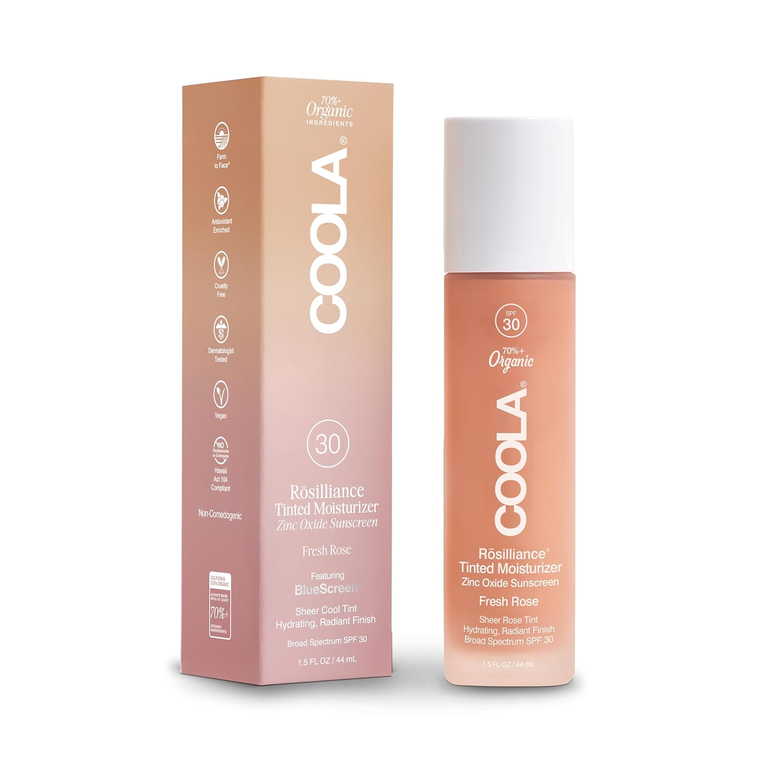 COOLA Organic Rosilliance BB Cream With SPF 30. Tinted Moisturizer Sunscreen & Foundation. Dermatologist Tested. 1.5 Fl Oz
