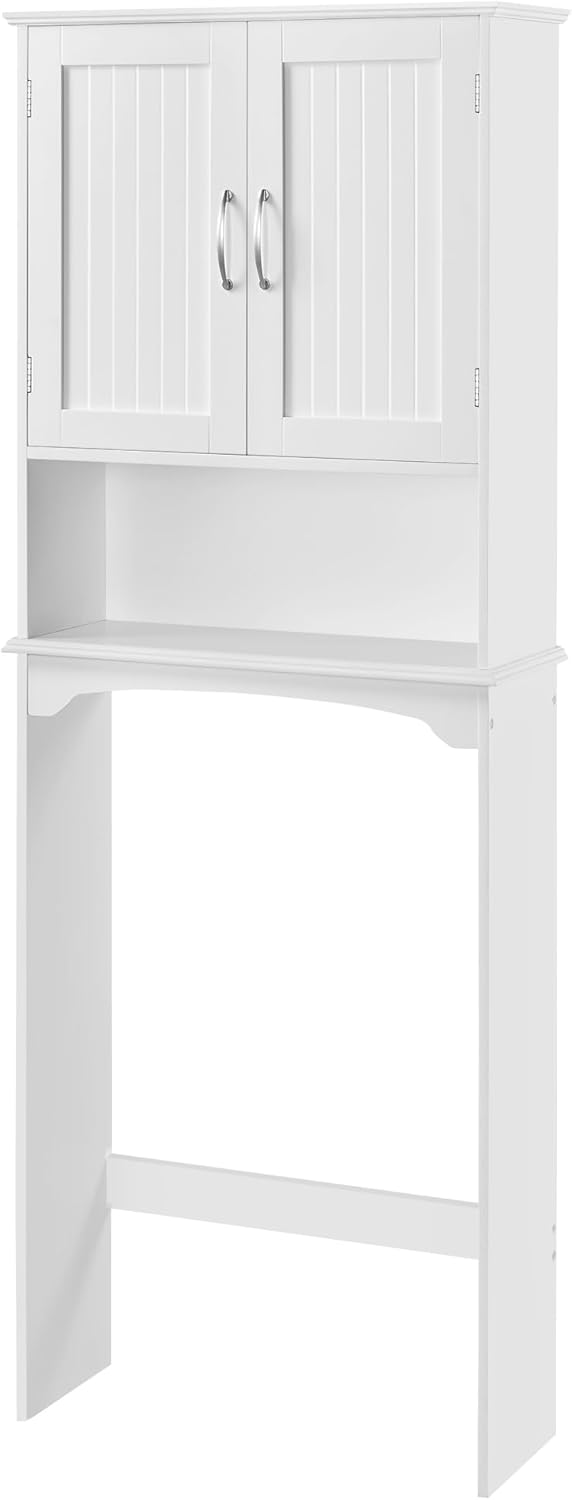 Yaheetech Over The Toilet Cabinet. Double Door Bathroom Storage Organizer. Toilet Rack with Inner Adjustable Shelf and Open Storage Shelf. White