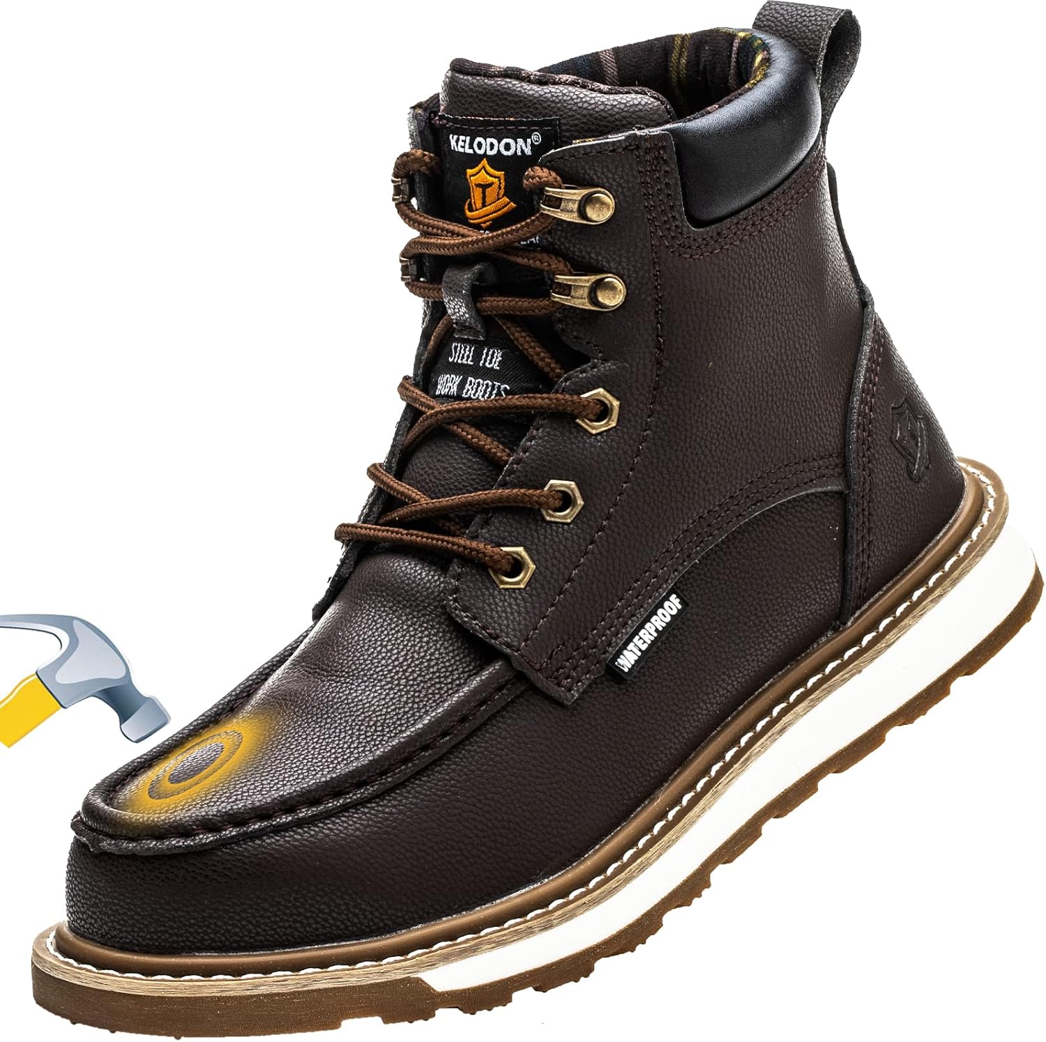 Waterproof Steel Toe Boots For Men-6" Leather Moc Toe Work Boots Mens Steel Toe Shoes Indestructible Non Slip Resistant Construction Safety Boot