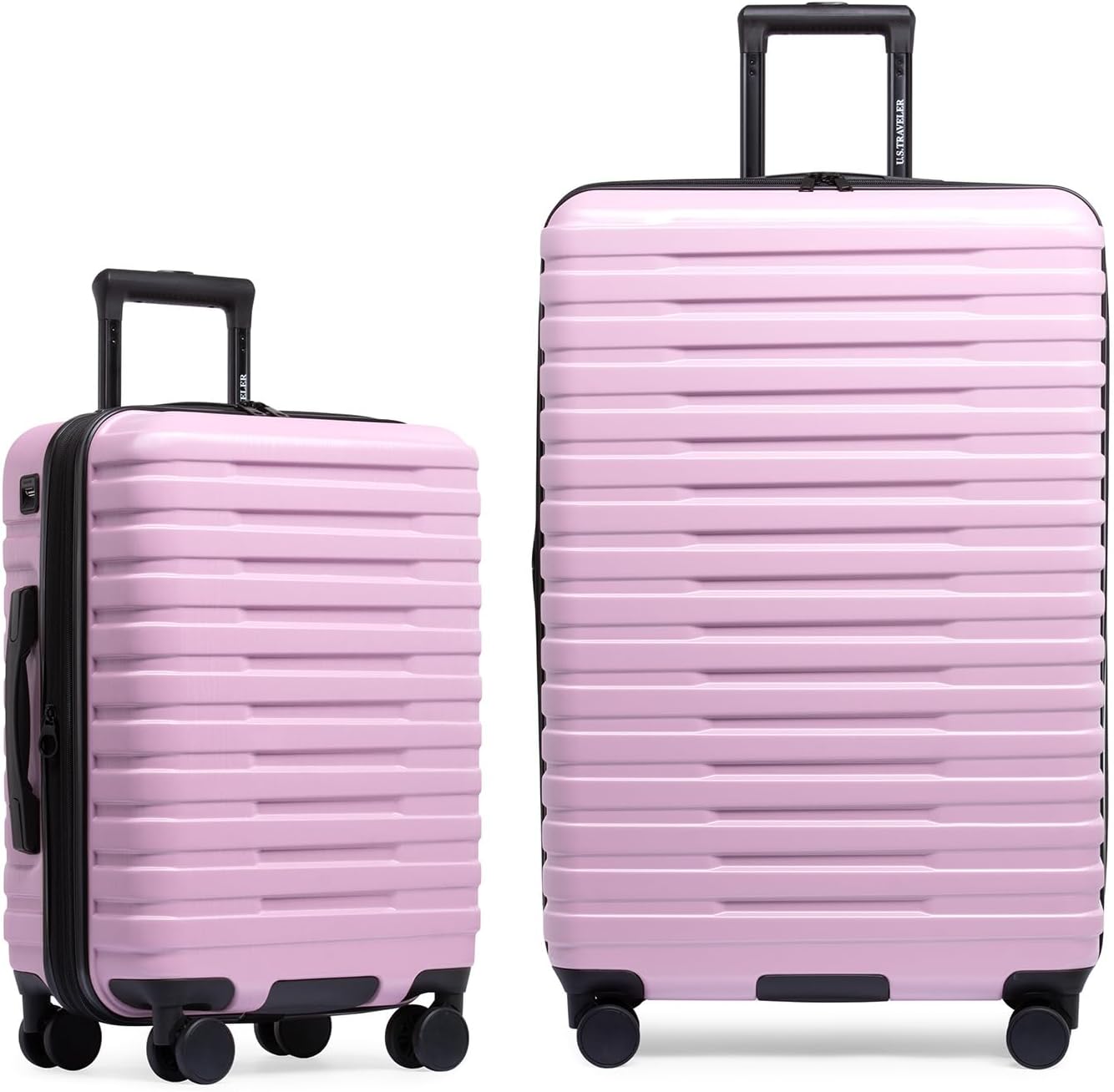 U.S. Traveler Boren Polycarbonate Hardside Rugged Travel Suitcase Luggage with 8 Spinner Wheels. Aluminum Handle. Pink. Checked-Large 30-Inch