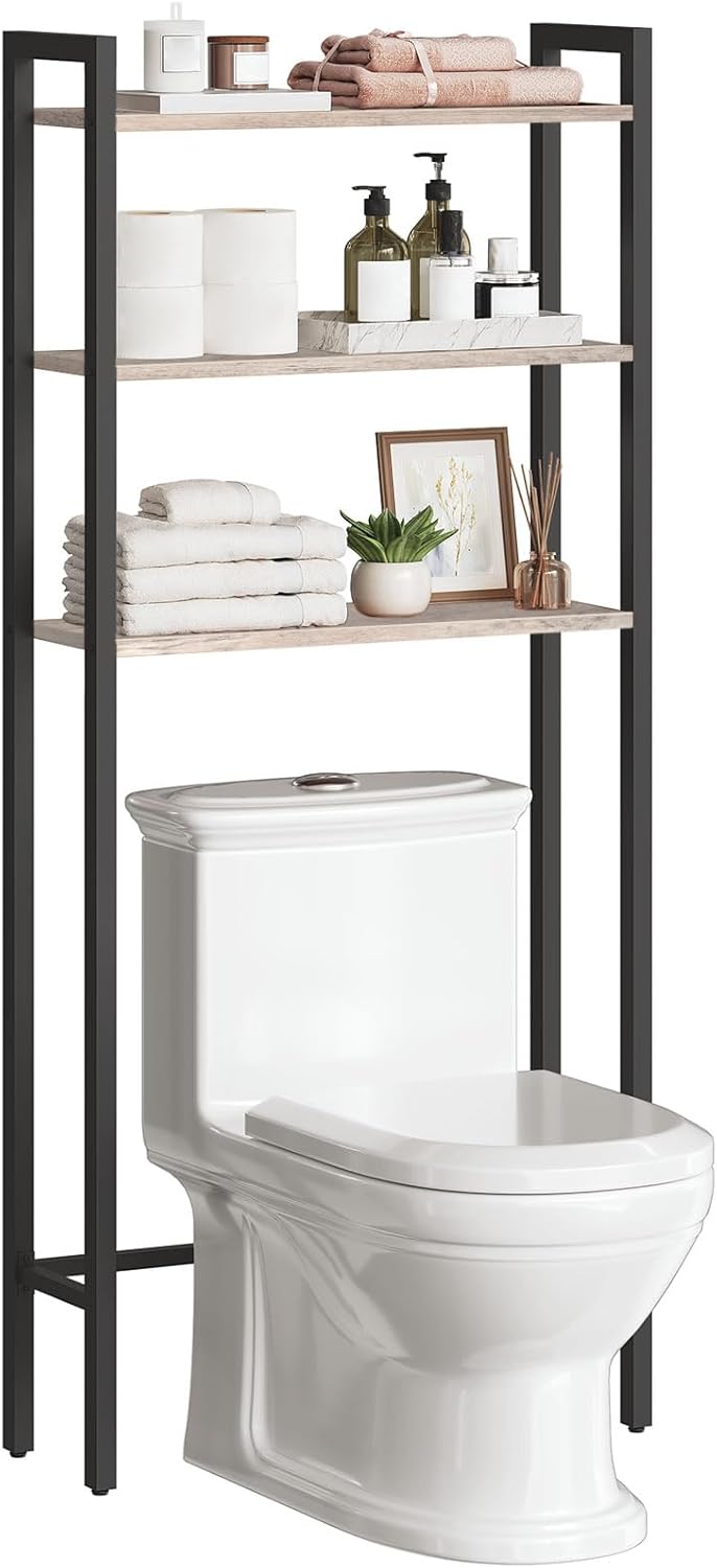 HOOBRO Over-The-Toilet Storage. 3-Tier Bathroom Organizer Over Toilet. Wooden Bathroom Shelves. Space Saver. Freestanding Storage Shelf. Easy to Assemble. Rustic Brown and Black BF41TS01