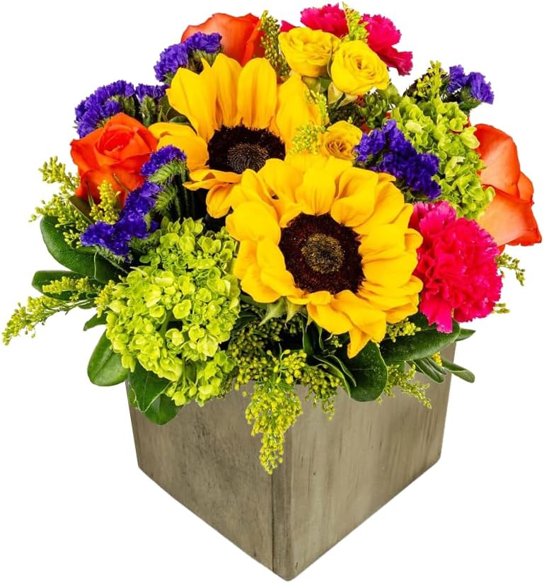 Daydream with Vase | Orange. Yellow. Green Arrangement by Arabella Bouquets | Real Fresh Flowers for Delivery. Gift for Birthday. Congratulations. Mother's Day