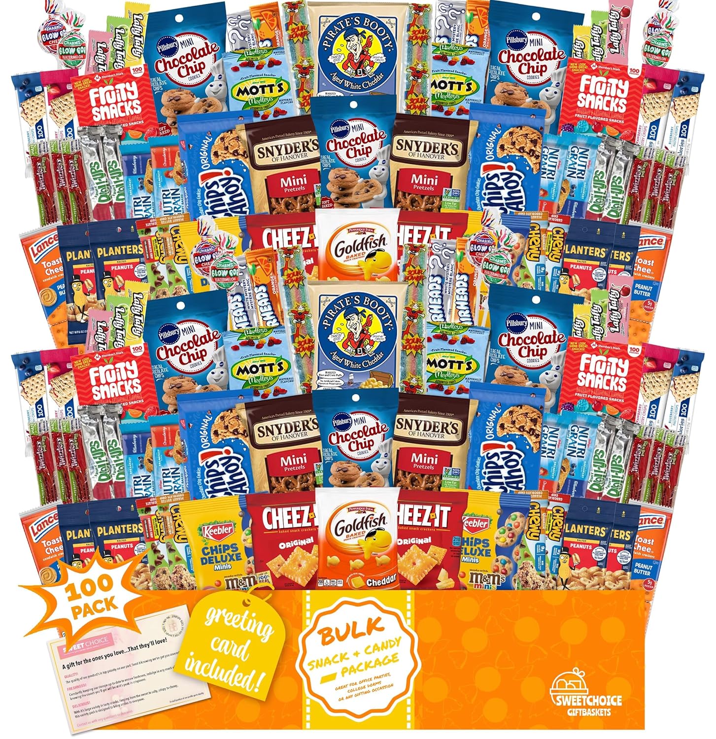 Snack Box Care Package (120 Count) Father's Day Variety Snacks candy Gift Box - College Students.Back to school Military. Work or Home - Chips Cookies & Candy! Sweet Choice
