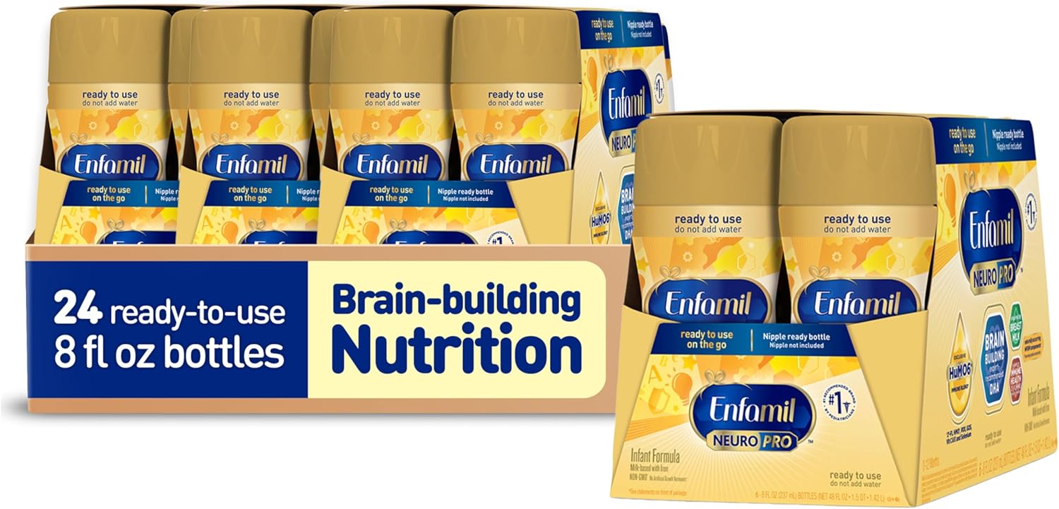 Enfamil NeuroPro Baby Formula. MFGM* 5-Year Benefit. Expert-Recommended Brain-Building Omega-3 DHA. Exclusive Immune Supporting HuMO6 Blend. Ready-to-Feed Infant Formula. Liquid. 8 Fl Oz. 24 Bottles