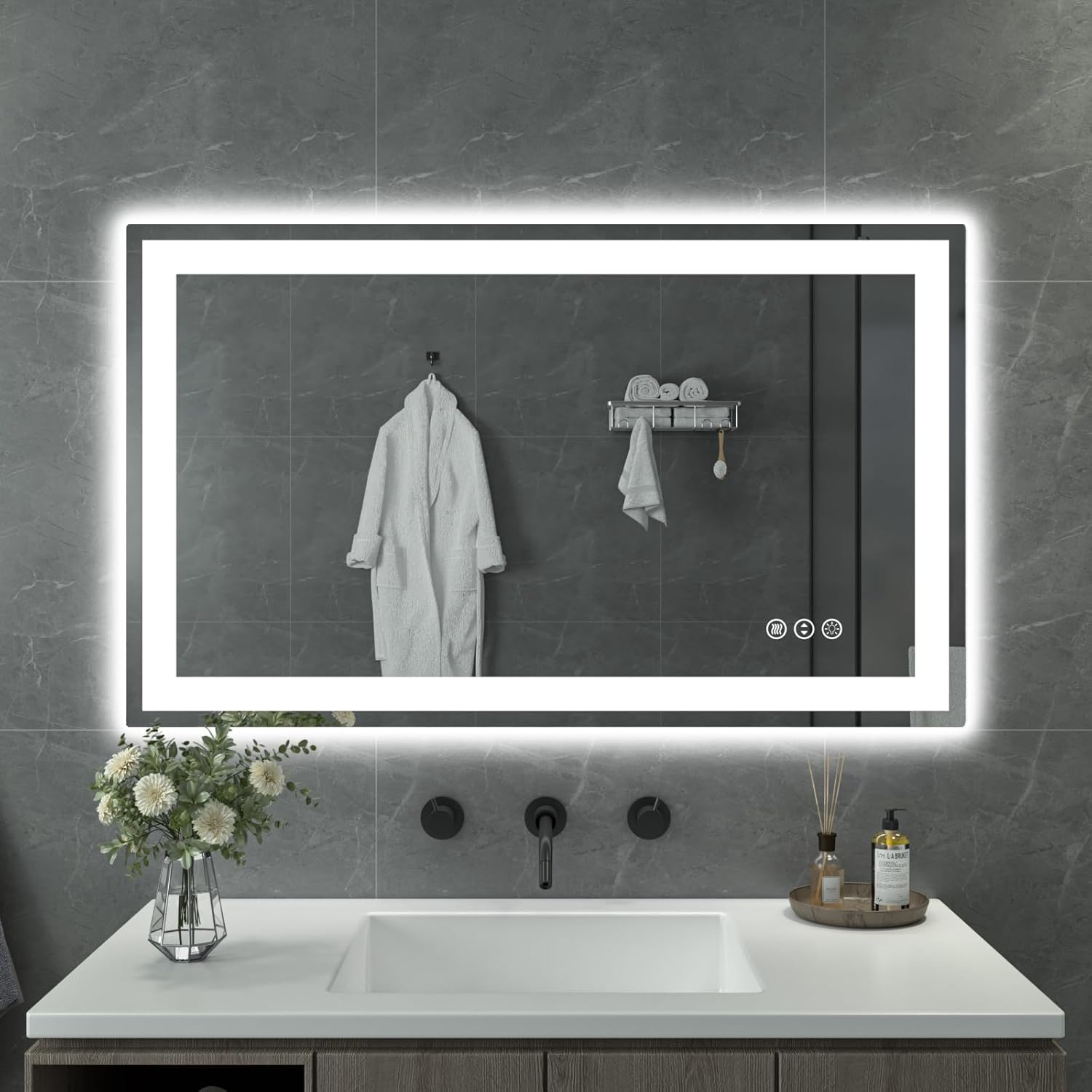 32"x 24" LED Bathroom Mirror with Lights. Dimmable. Double Lights. Backlit + Front Lit. 3 Colors Led Mirror for Bathroom. Lighted Bathroom Vanity Mirror. Tempered Glass(Horizontal/Vertical)