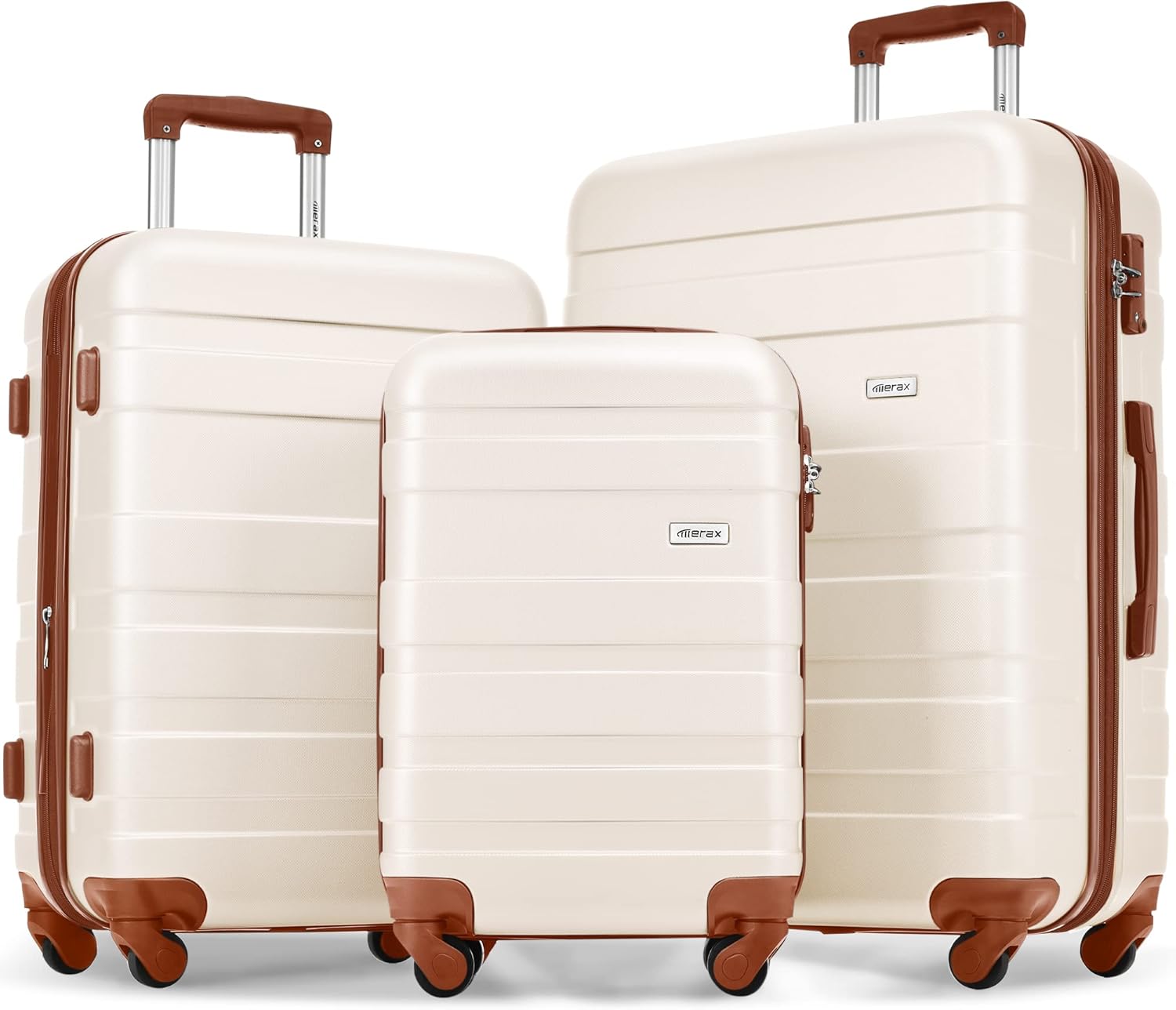Merax 3 Pcs ABS Hardside Luggage Sets TSA Lock Spinner Wheel Suitcases. Pearly White. 20/24/28 Inch