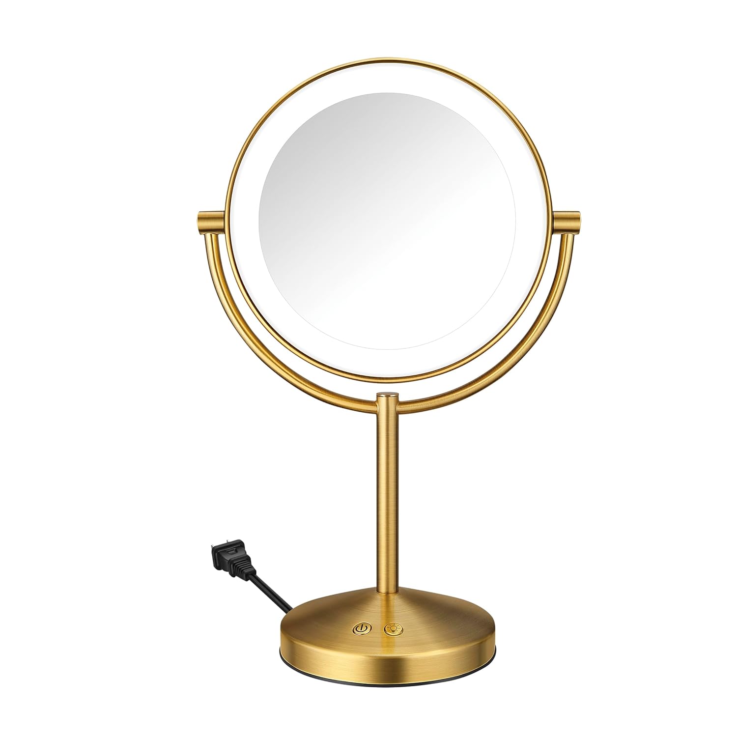 Conair Lighted Makeup Mirror. Double-Sided LED Vanity Mirror with 1X/10X Magnification. 3 Light Settings. 3 Modes. 360° Rotation. Satin Nickel Finish