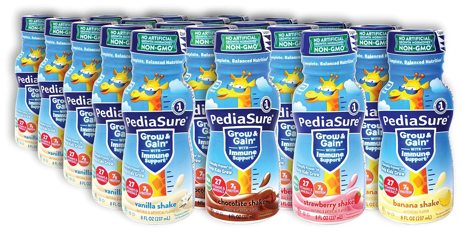Niro Assortment | PediaSure Immune Support Shake 20 Pack | 5 Bottle Of Each Flavor Strawberry. Banana. Vanilla. and Chocolate Flavors| Protein Shake For Kids | 20 Pack | Niro Beverage Sleeve Included