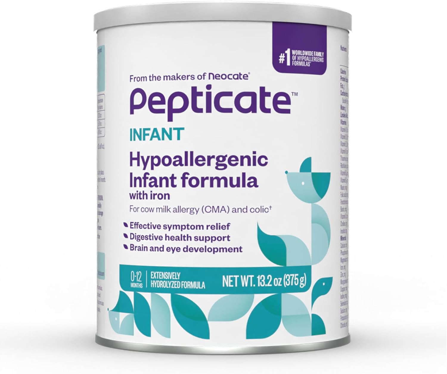 Pepticate Baby Formula. Hypoallergenic Powdered Infant Formula for Cow Milk Allergy. with Omega 3 DHA. ARA. Iron & Prebiotics. 13.2oz (Pack of 4)