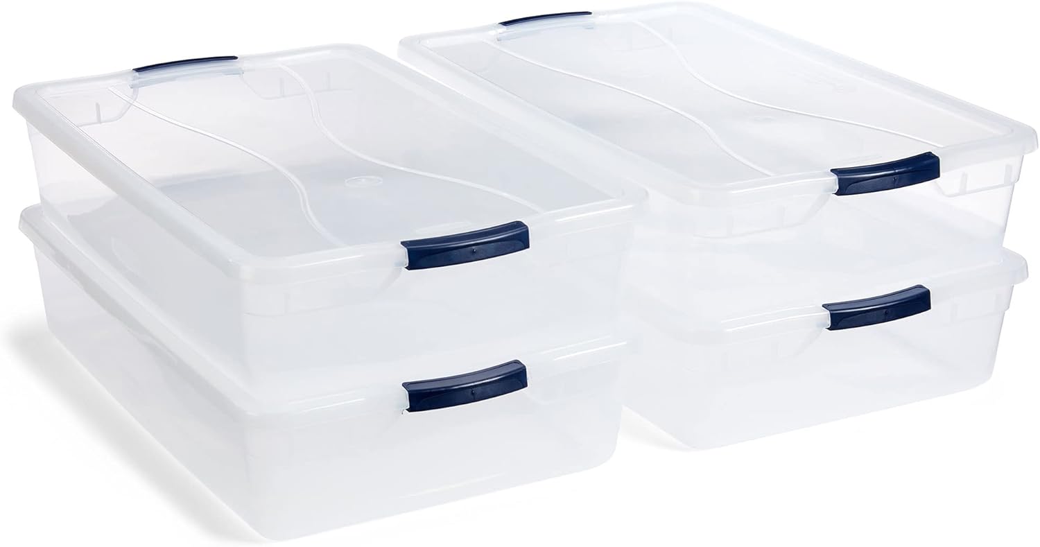 Rubbermaid Cleverstore 95 Qt Clear Storage Bins with Latching Lids. 4-Pack. Stackable. BPA-Free. Made in USA