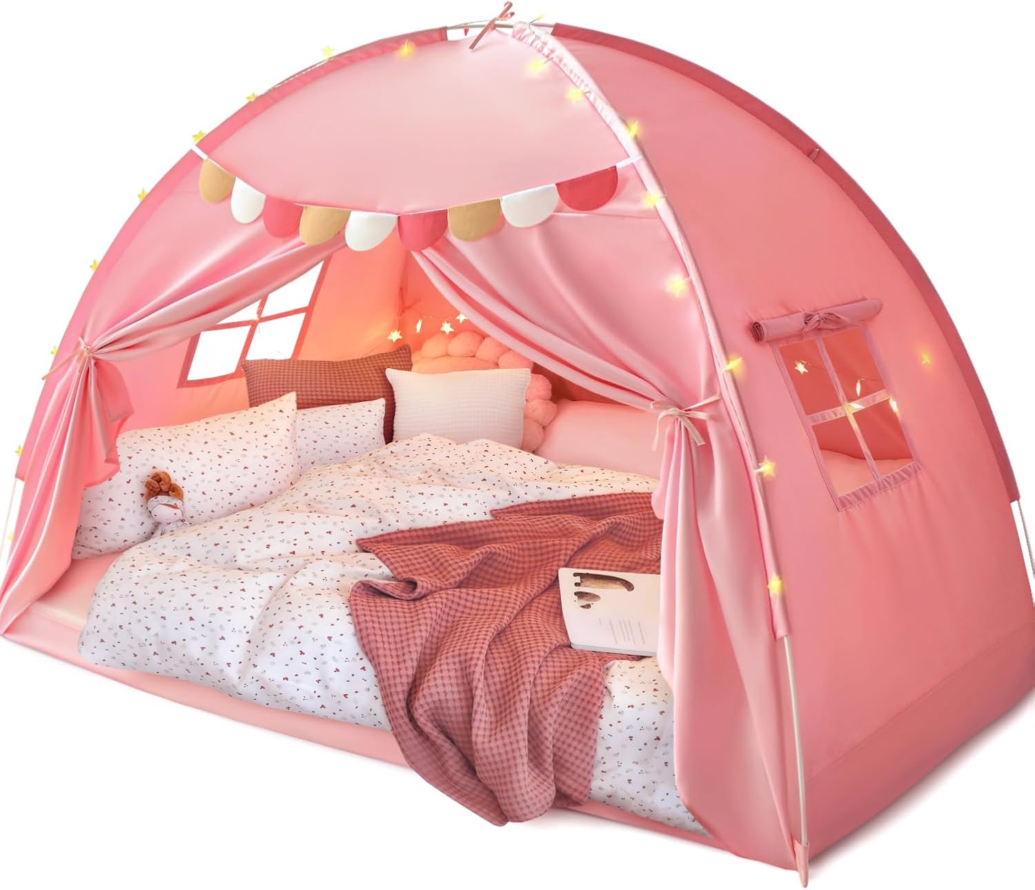 Razee Twin Bed Tent for Kids. Twin Size Bed Tents Indoor Canopy Privacy Tent on Bunk Bed Sleep Inside Drafty Room for Girls. Pink