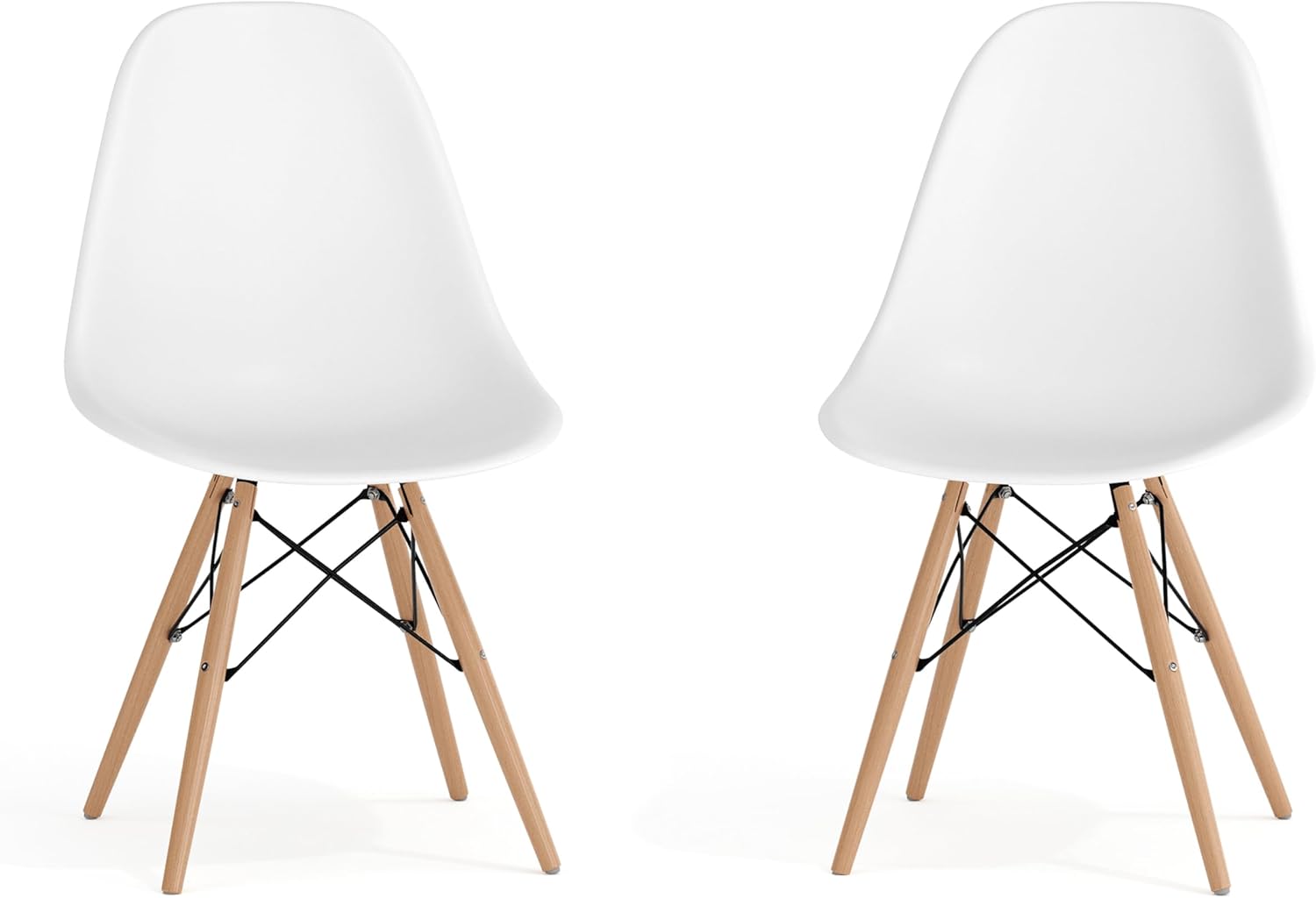 Flash Furniture Elon Series Plastic Modern Dining Chair with Wooden Legs. Mid-Century Modern Accent Chair for Dining Rooms and Offices. White