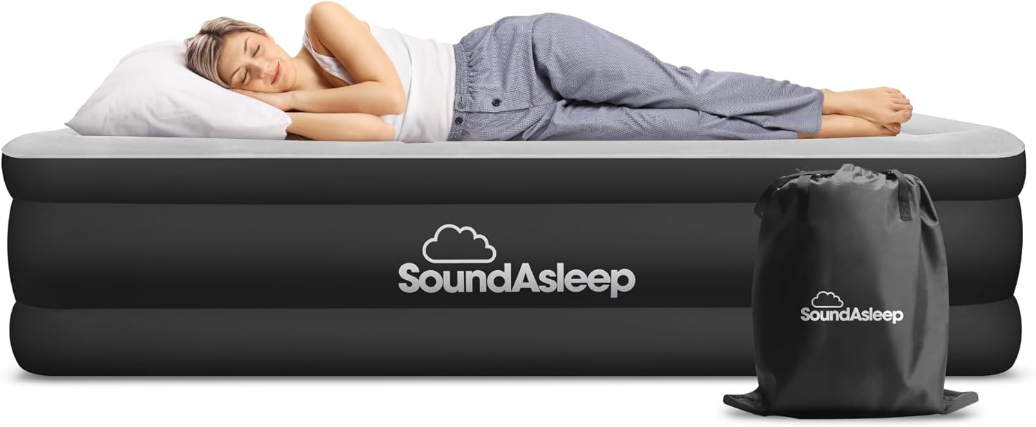 SoundAsleep Dream Series Luxury Air Mattress with ComfortCoil Technology & Built-in High Capacity Pump for Home & Camping- Double Height. Adjustable. Inflatable Blow Up. Portable - Queen Size