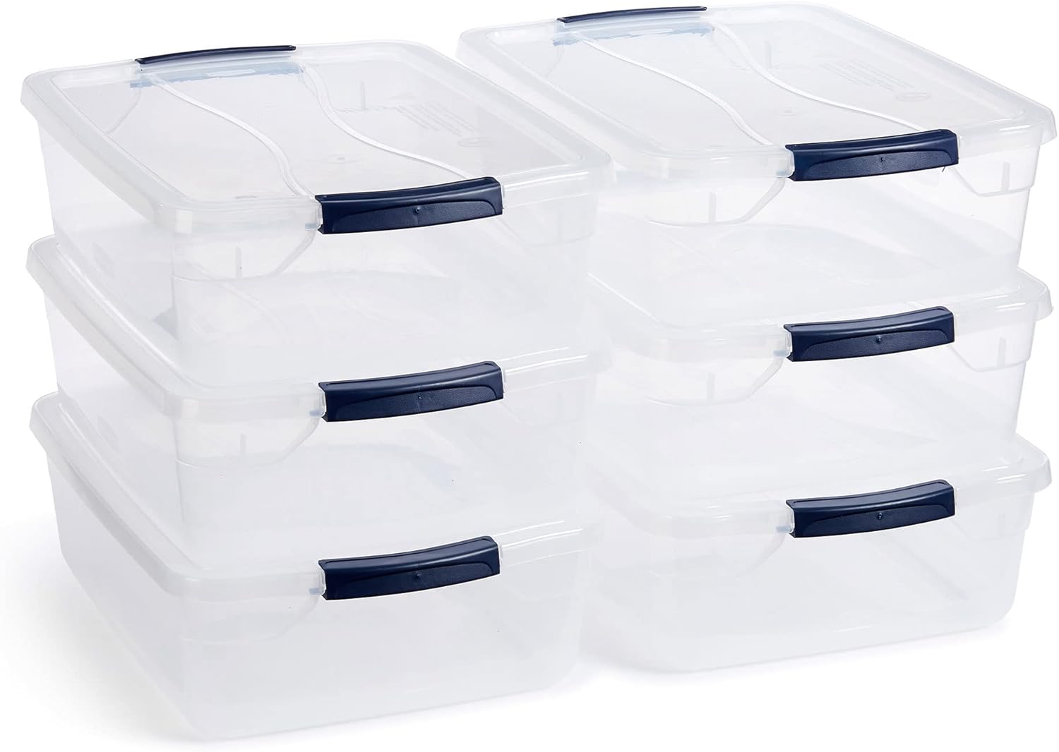 Rubbermaid Cleverstore Clear 32 Qt. 6 Pack Stackable Plastic Storage Containers with Durable Latching Clear Lids. Visible Storage. Great for Closet and Laundry Storage. Organizing in the Home