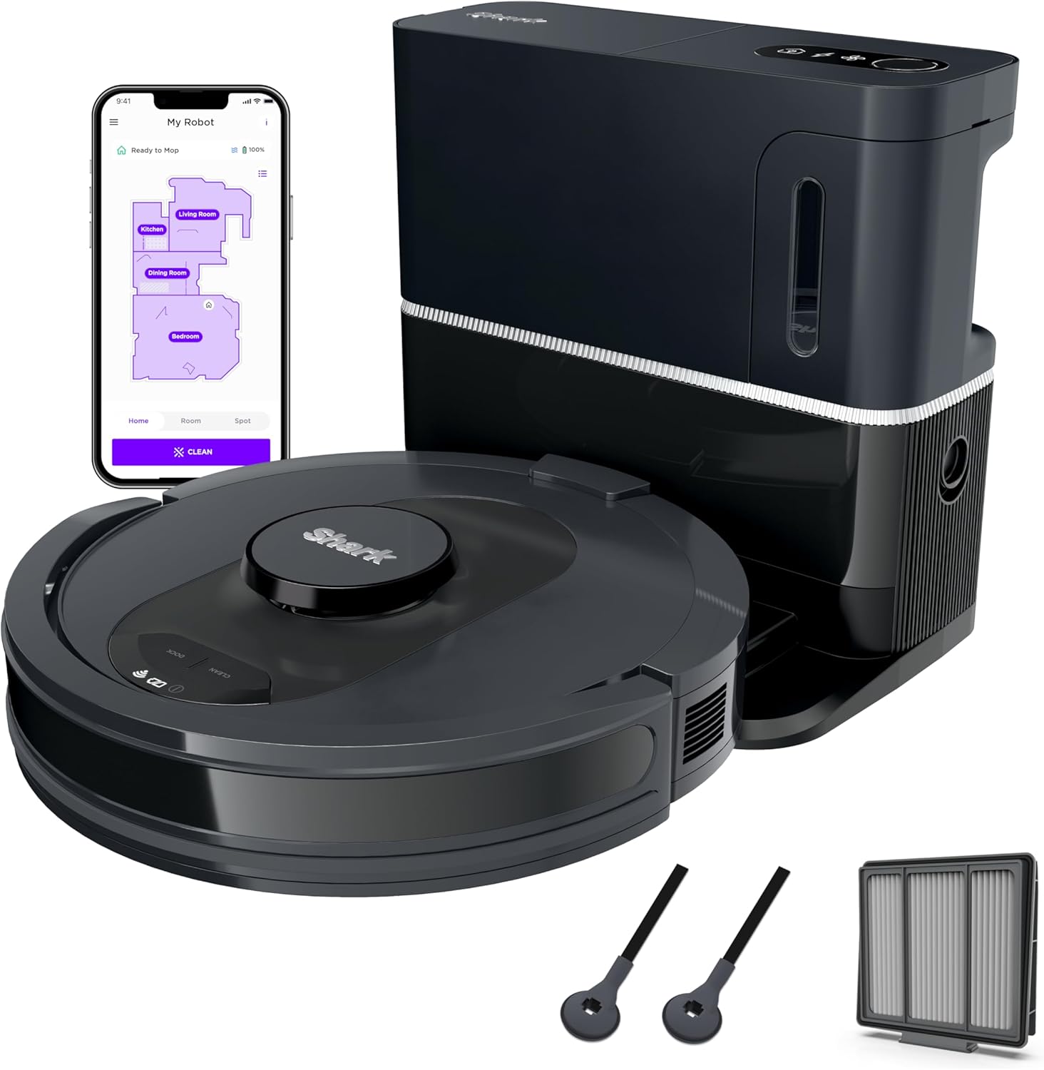 Shark AI Ultra Voice Control Robot Vacuum with Matrix Clean Navigation. Home Mapping. 60-Day Capacity. XL Self-Empty Base for Homes with Pets. Carpet & Hard Floors. Cool Grey
