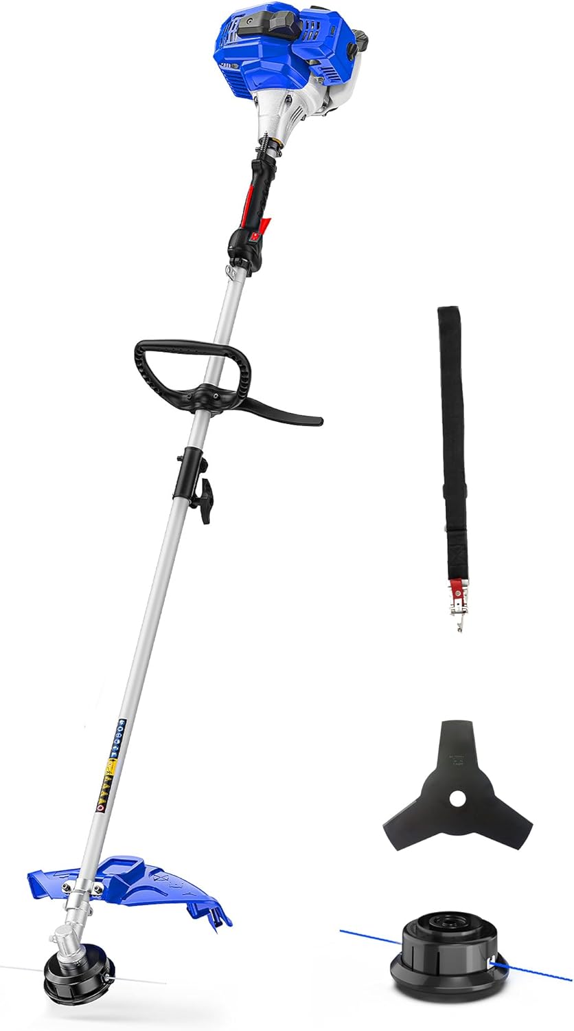 26cc Weed Wacker Gas Powered. 3 in 1 String Trimmer/Edger 17'' with 10'' Brush Cutter.Rubber Handle & Shoulder Strap Included