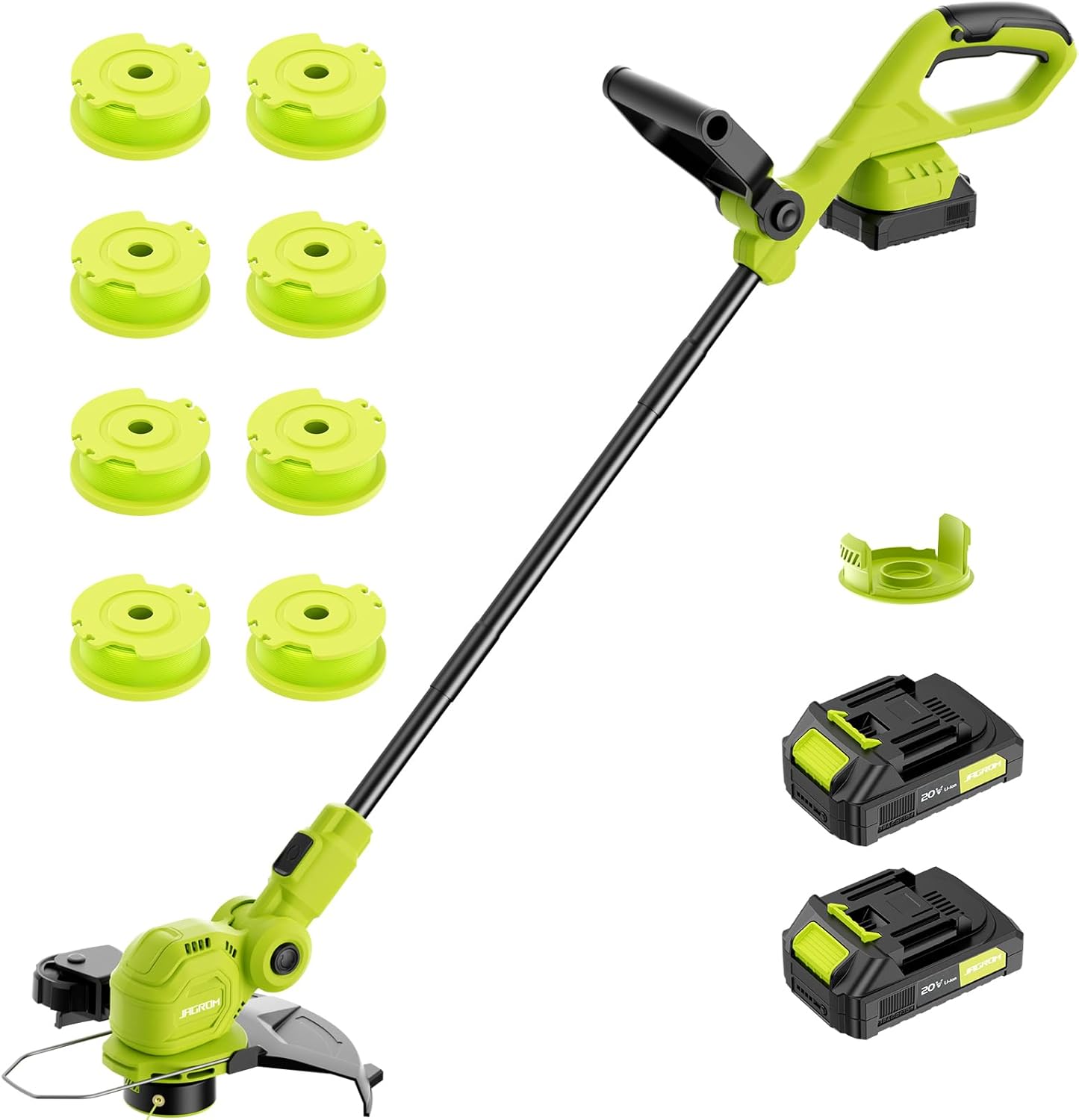 12-inch 20V Cordless String Trimmer with Fast Charger. 2 X 2.0Ah Battery Powered with Auto Line Feed. Lawn Edger with 8 Pcs Grass Cutter Spool Line and 2 Spool Cap