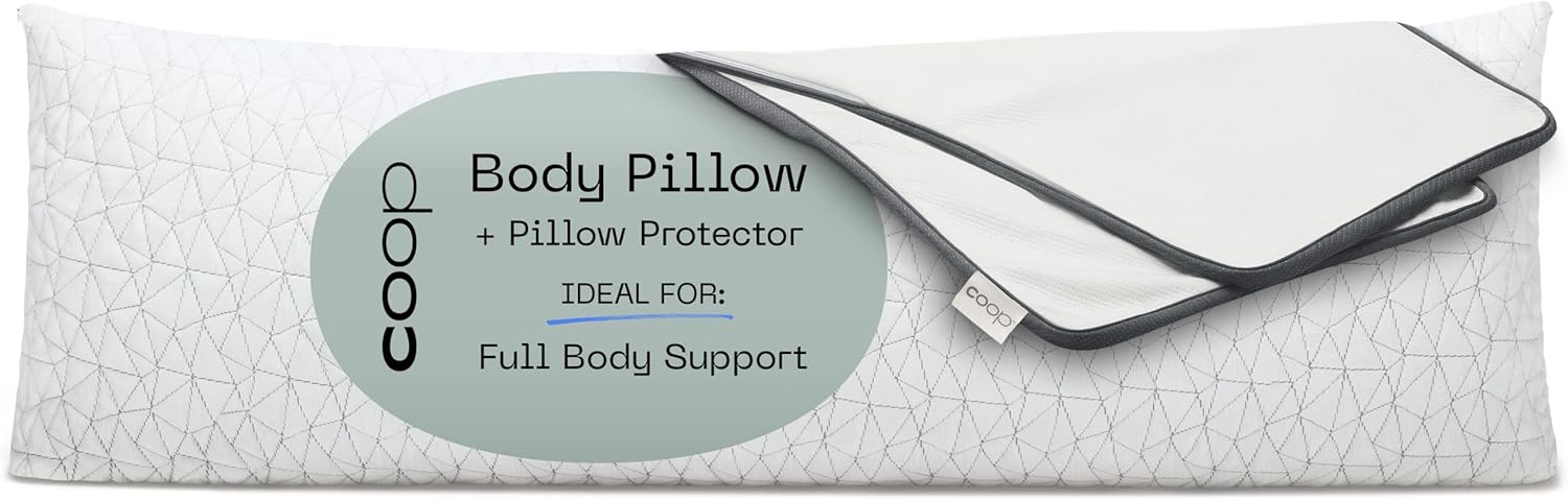 Coop Home Goods Original Adjustable Body Pillow. 20x54 Long Pillow for Back. Shoulder. Hip and Knee Support. Side Sleeper Body Pillows for Adults with Memory Foam & Washable Cover