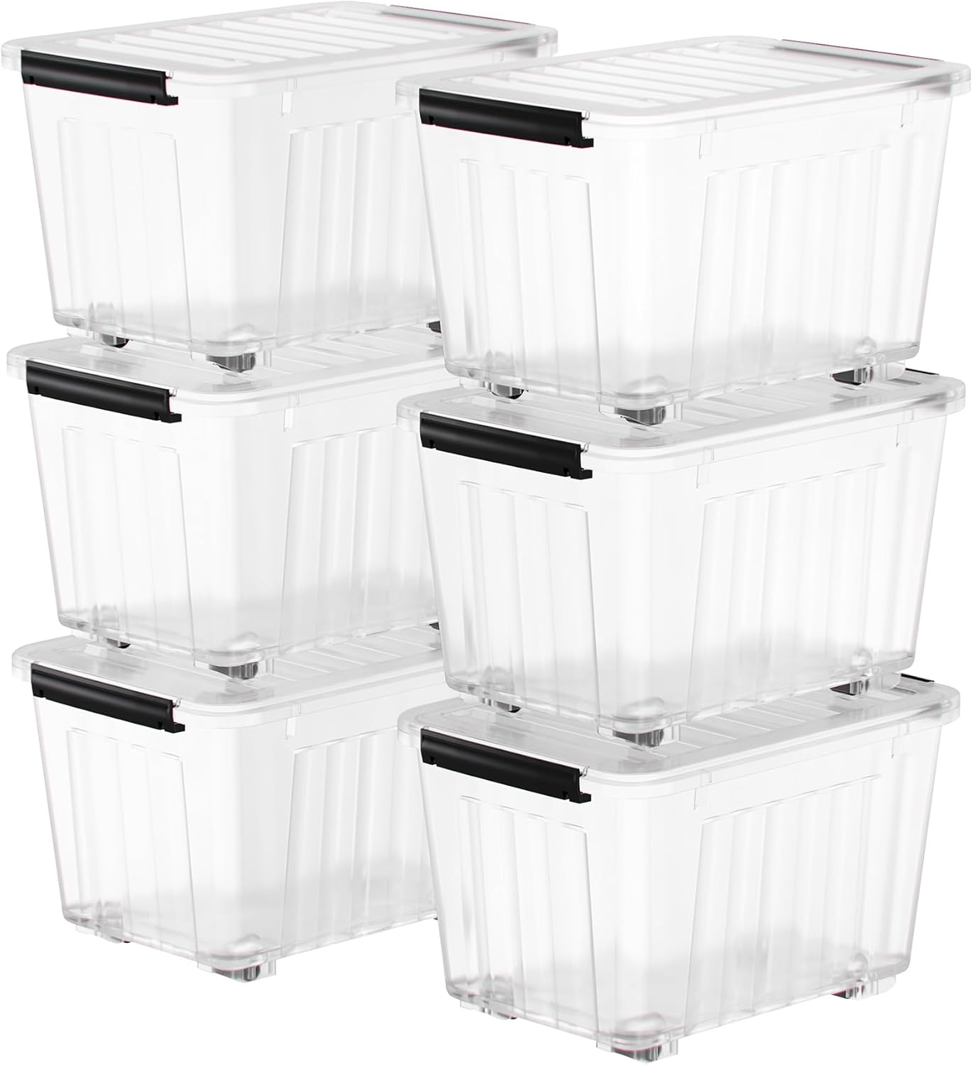Nazhura 72 Quart Plastic Storage Bin. Stackable and Nestable Storage Boxes with Lids and Secure Latching Buckles. Large Storage Container (Clear. 72Quart-6Pack)