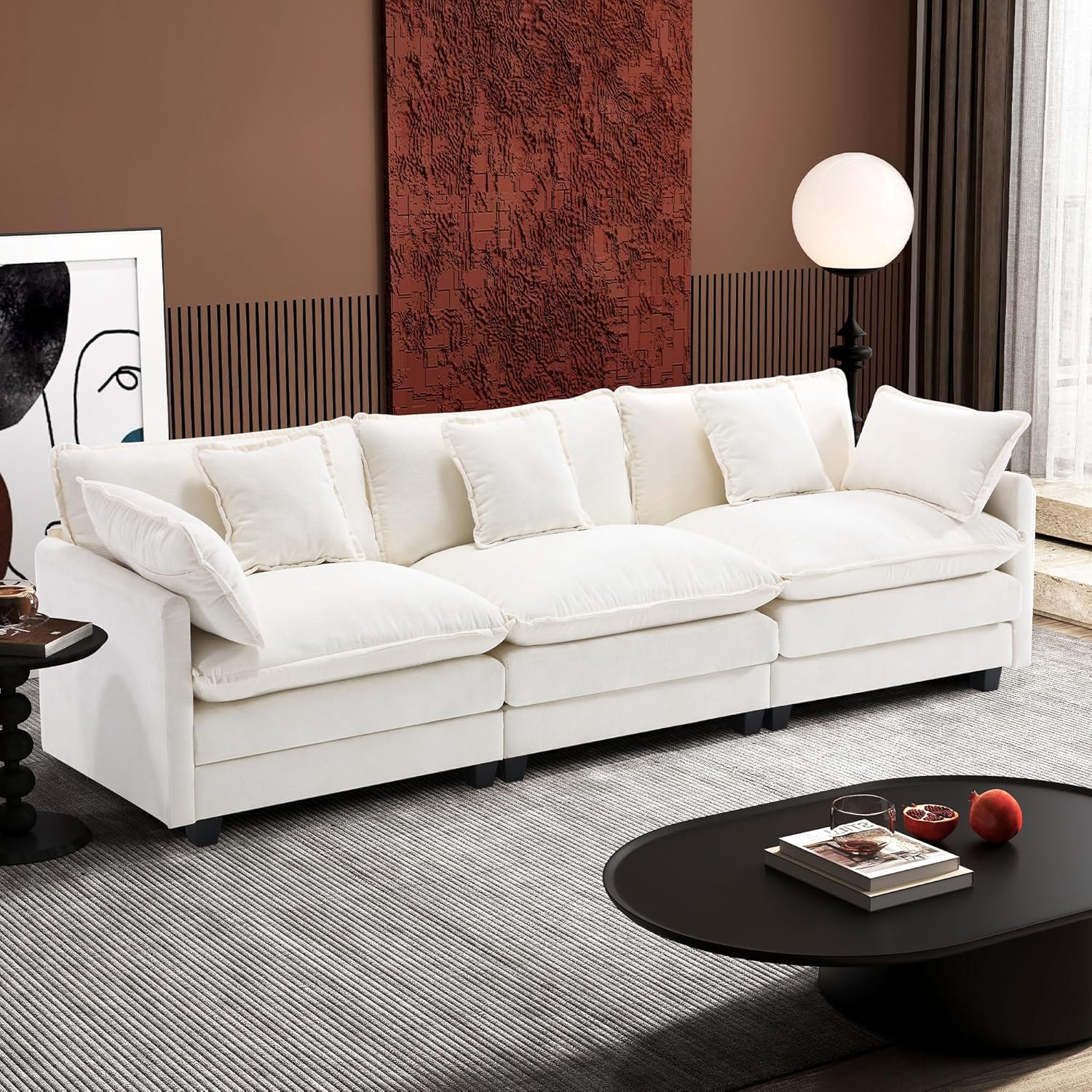 Ihanherry 111.4" L Shaped Modern Sofa Modular Sectional Cloud Couch with Ottoman. 4-Seat Chenille Deep Seat Sofa with Pillow for Living Room. Bedroom and Apartment. Beige