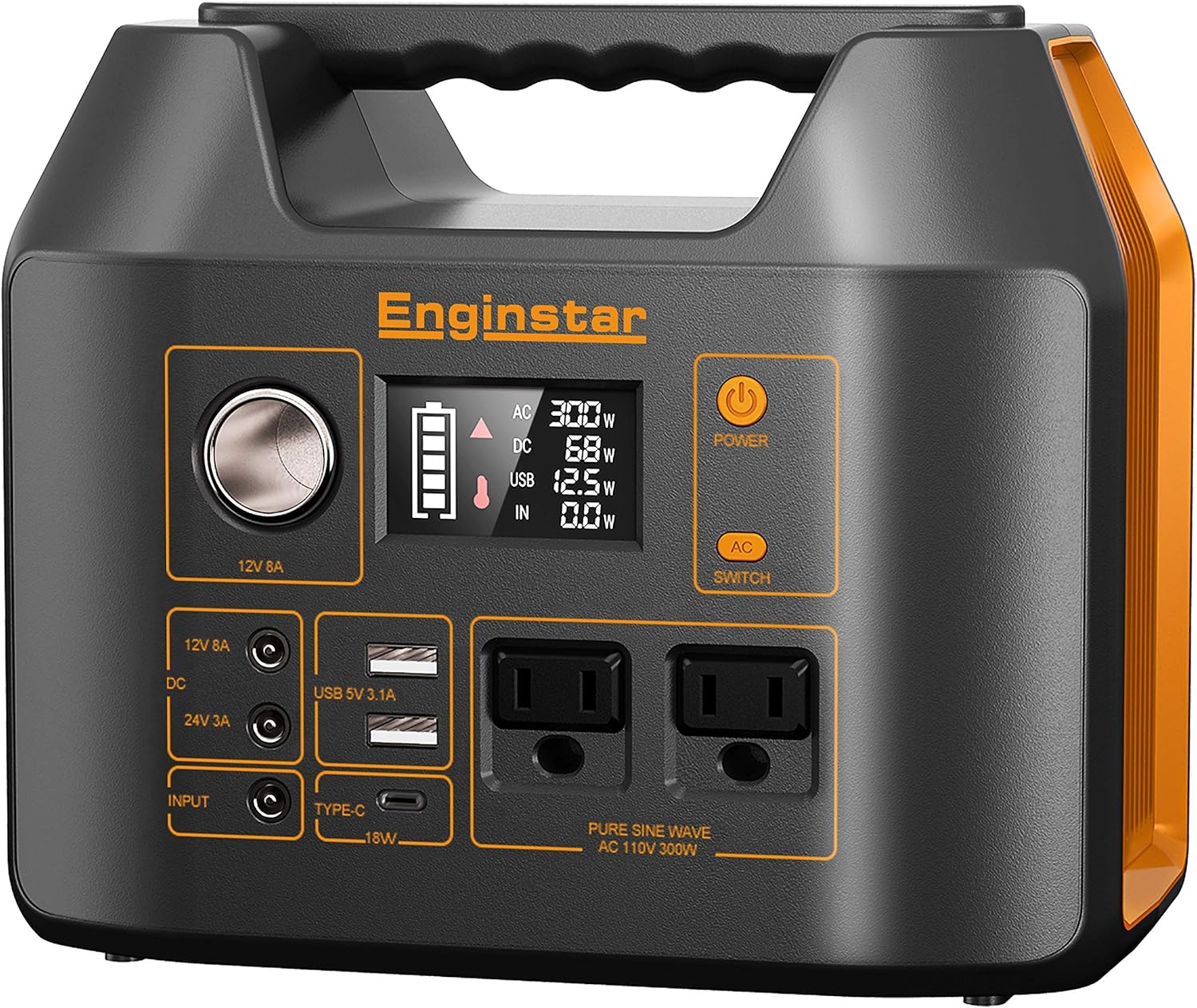 EnginStar Portable Power Station 300W 296Wh Battery Bank with 110V Pure Sine Wave AC Outlet for Outdoors Camping Hunting and Emergency. 80000mAh Backup Battery Power Supply for CPAP