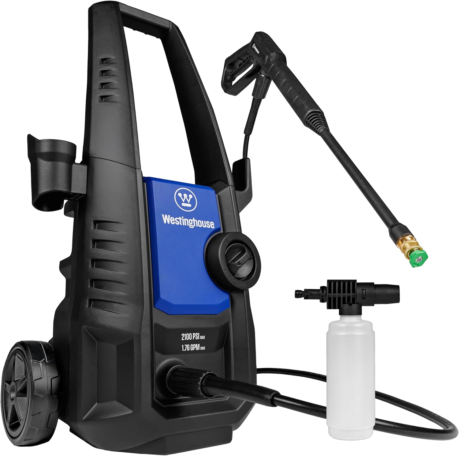 Westinghouse ePX3500 Electric Pressure Washer. 2500 Max PSI 1.76 Max GPM with Anti-Tipping Technology. Onboard Soap Tank. Pro-Style Steel Wand. 5-Nozzle Set. for Cars/Fences/Driveways/Home/Patios