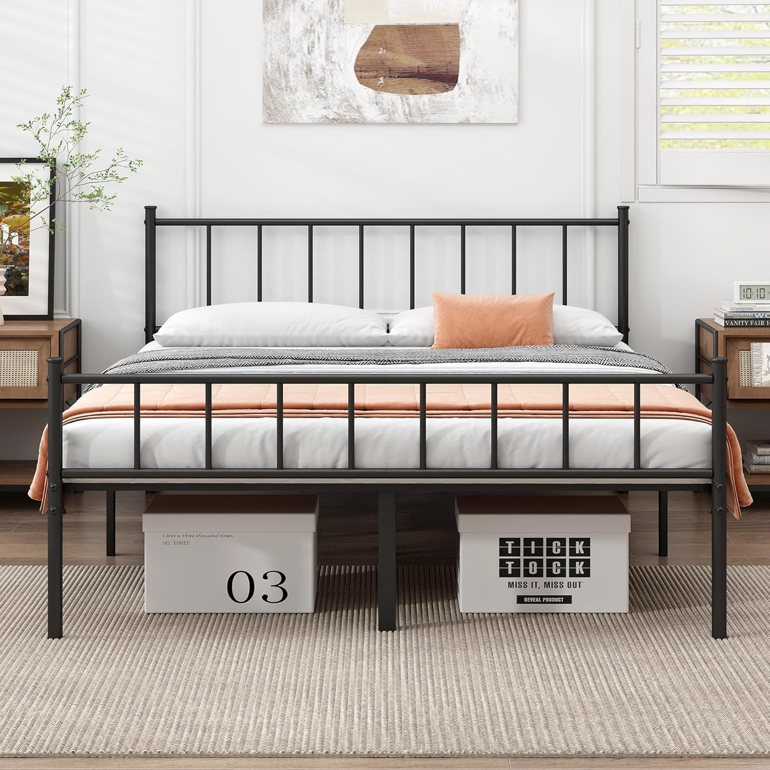 Queen Bed Frame-Classic Metal Platform Bed Frame.Mattress Foundation with Steel Slat Support.Under Foundation Storage.No Box Spring Needed. Easy Assembly. Queen Size
