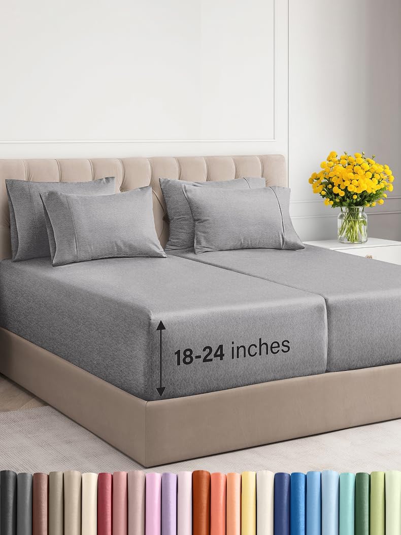 Extra Deep King Sheet Set - 6 Piece Breathable & Cooling Sheets - Hotel Luxury Bedding Set w/18-24 Inch Extra Deep Pockets - Easy & Secure Fit - Super Soft. Wrinkle Free and Comfy - White. King Size