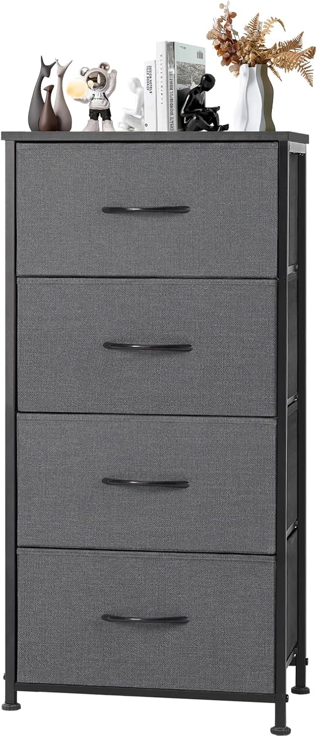 DUMOS Dresser for Bedroom. Storage Organizer with 9 Drawers. Chest of Drawers with Fabric Bins. Sturdy Metal Frame. Wood Tabletop for Guest Room. Closet. Entryway. Nursery