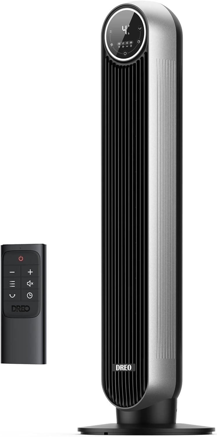 Dreo Tower Fan for Bedroom. 25ft/s Velocity Quiet Floor Fan. 90° Oscillating Fans for Indoors with 4 Speeds. 4 Modes. 8H Timer. Standing Fans. Bladeless Fan. Black. Nomad One (DR-HTF007)