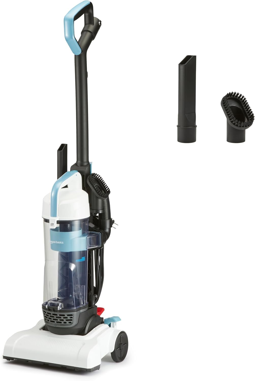 Amazon Basics Upright Bagless Vacuum Cleaner for Carpet and Hard Floors. With Crevice and Upholstery Tools. Detachable Handle. Lightweight (8.4 lbs). 1.7L Dust Cup. 720W. 25ft Cord. Black/White
