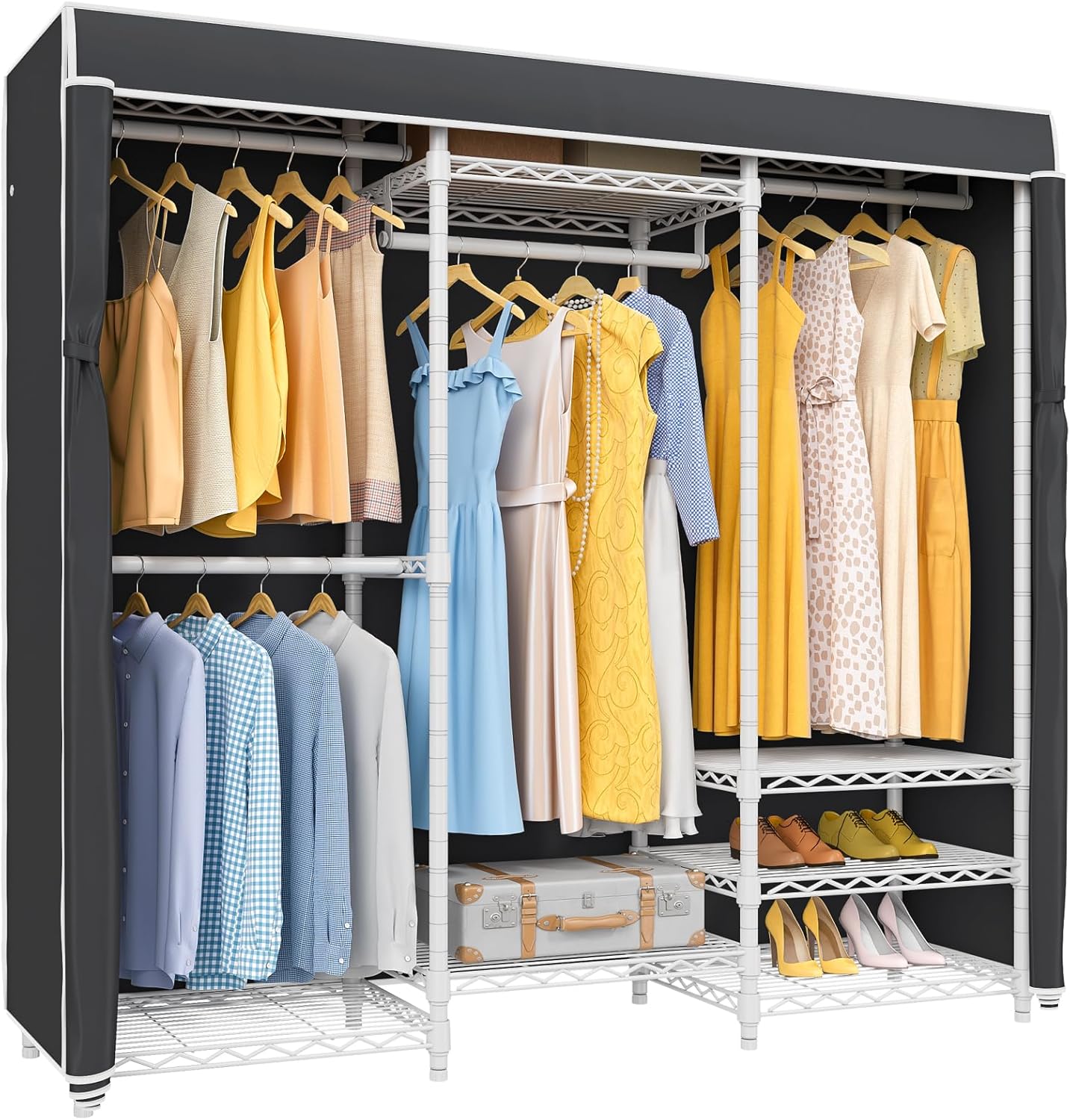 VIPEK V5C Heavy Duty Covered Clothes Rack Portable Bedroom Armoires Rack. Black Metal Clothing Rack with Black Cover. Adjustable Custom Freestanding Closet Wardrobe. Max Load 800LBS