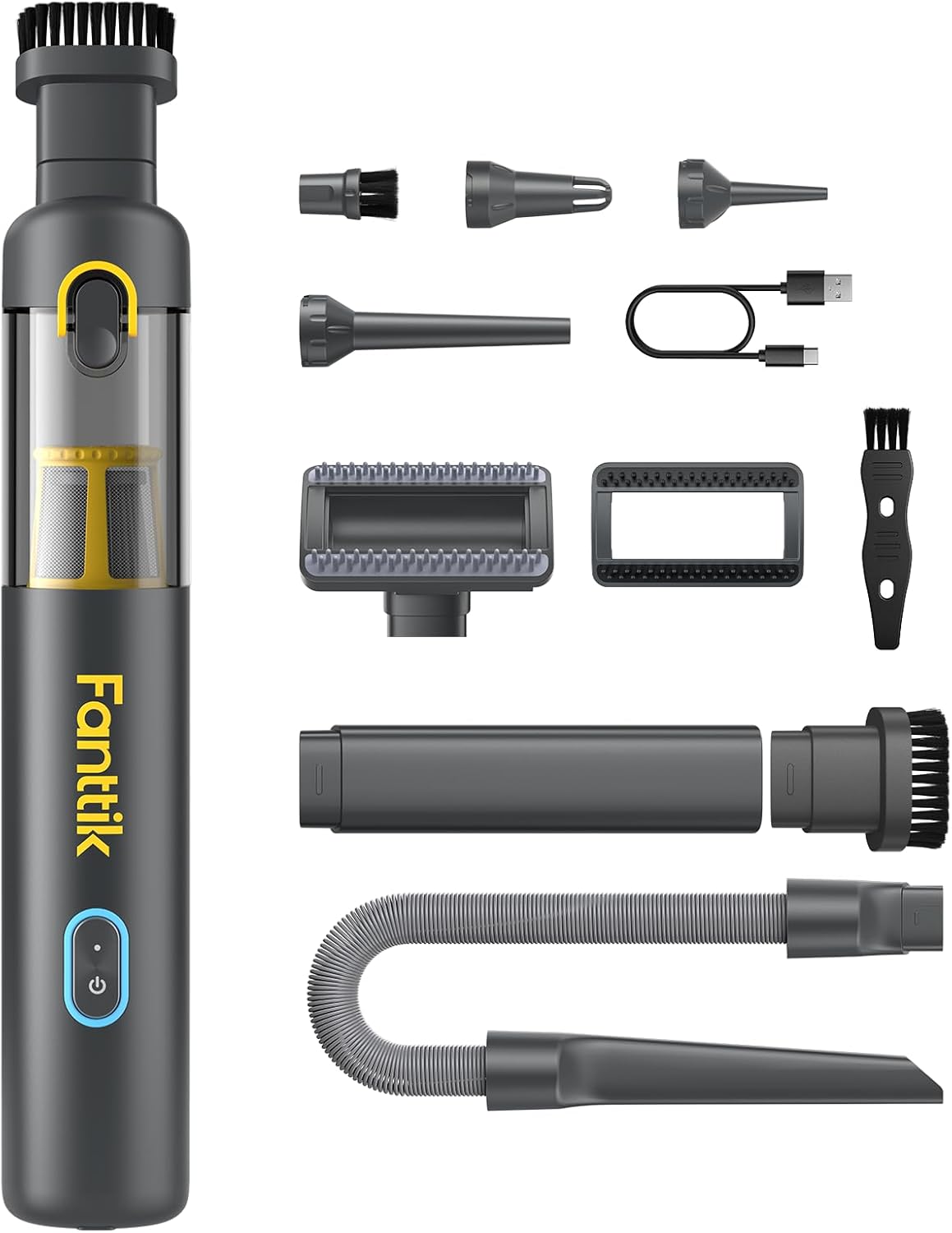 Fanttik Slim V8 Apex Car Vacuum. 4-in-1 Portable Mini Cordless Vacuum with 19000pa Suction Power. Type-C Charge. 2 Suction Modes. Handheld Vacuum for Car. Office Desk. Keyboards (Black)