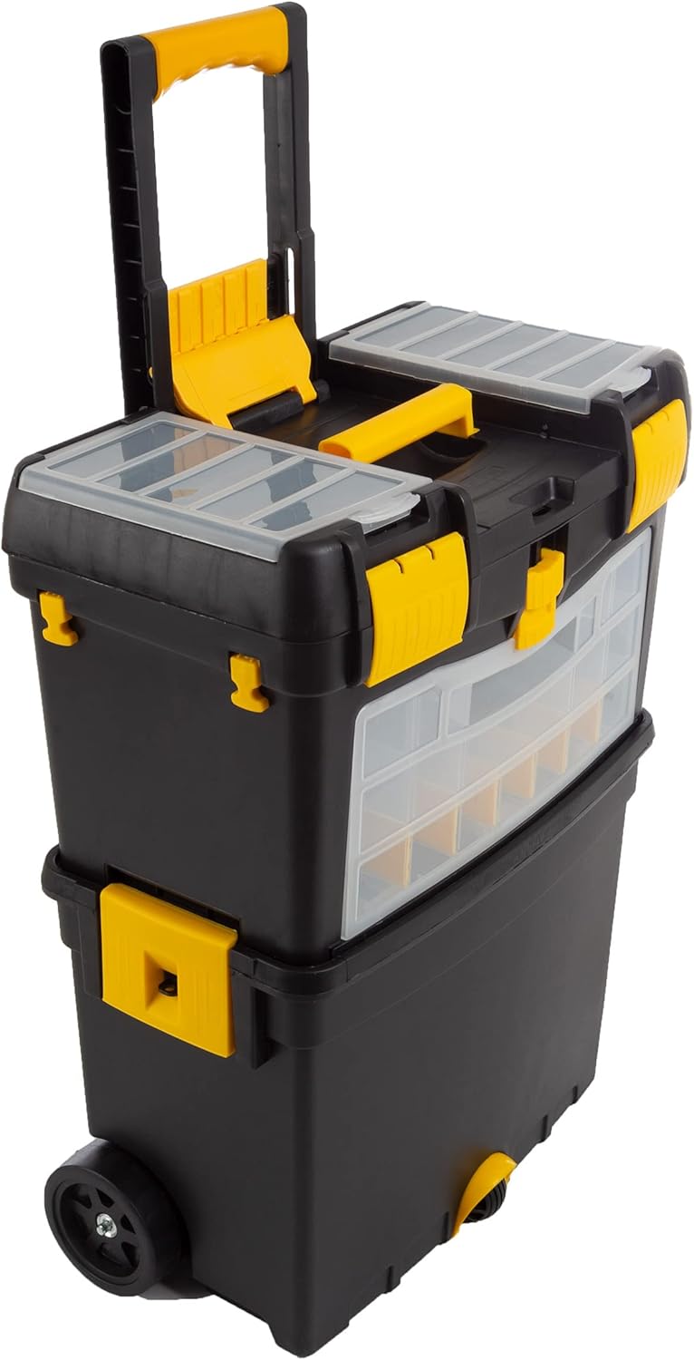 Rolling Tool Box with Wheels. Foldable Comfort Handle. and Removable Top – Toolbox Organizers and Storage by Stalwart