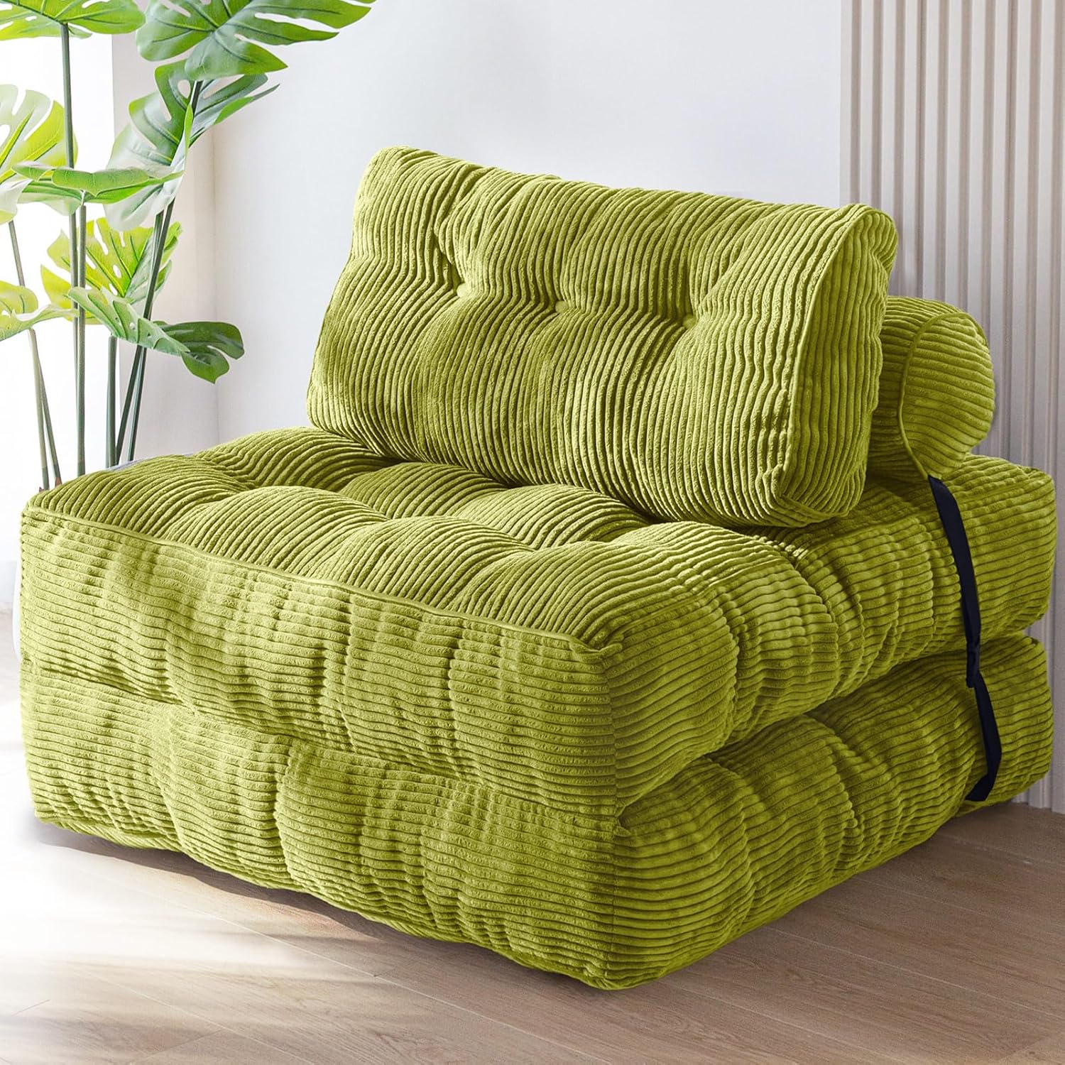 MAXYOYO Folding Sofa Bed. Convertible Sleeper Chair with Pillow Foldable Mattress with Back Support. Portable Fold Out Chair Bed Comfy Floor Sofa Lounge for Living Room Bedroom. Dark Grey. Single