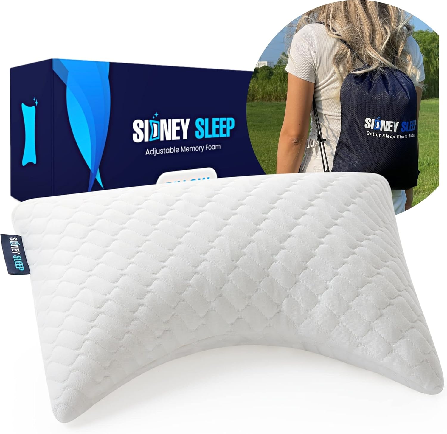 Sidney Sleep Pillow for Side and Back Sleepers - Comfort for Neck and Shoulder Pain - Adjustable Contour Fill - Queen Size - Extra Fill Included (White)