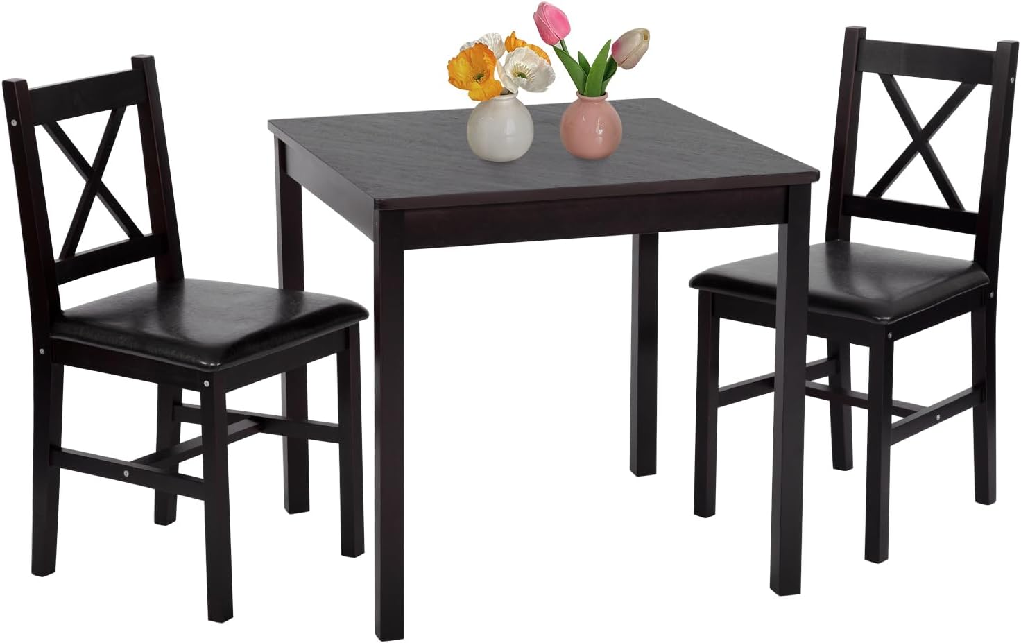 FDW | 5-Piece Solid Wood Dining Table Set for 4 | Pine Kitchen Table with Upholstered Chairs | Space-Saving Design | Smooth Easy-to-Clean Surface | Brown | for Dining Room. Apartment. Restaurant